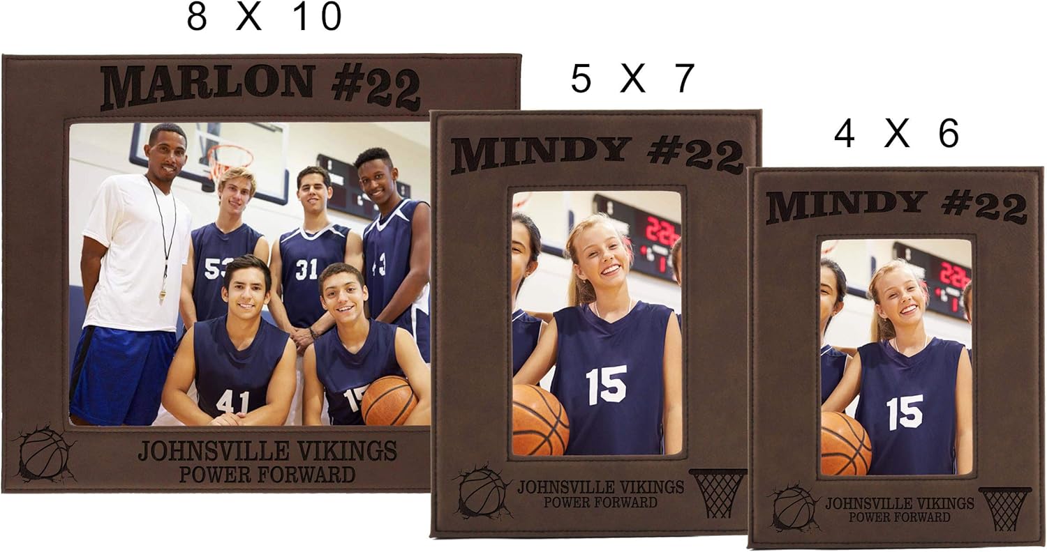 My Personal Memories Custom Engraved Basketball Sports Picture Frame Gifts - Monogrammed 4x6, 5x7, 8x10 Photo Frames for Athletes, Coaches, Teams, Kids, Awards (Brown)