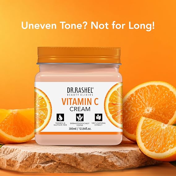 DR.RASHEL Vitamin C Cream For Men & Women With Goodness Of Orange Extract & Glycerin Hydrating & Moisturizing Facial Cream Soothing & Cleansing Facial Cream For All Skin Types - 380 ml / 12.84 Fl Oz