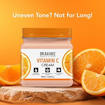DR.RASHEL Vitamin C Cream For Men & Women With Goodness Of Orange Extract & Glycerin Hydrating & Moisturizing Facial Cream Soothing & Cleansing Facial Cream For All Skin Types - 380 ml / 12.84 Fl Oz