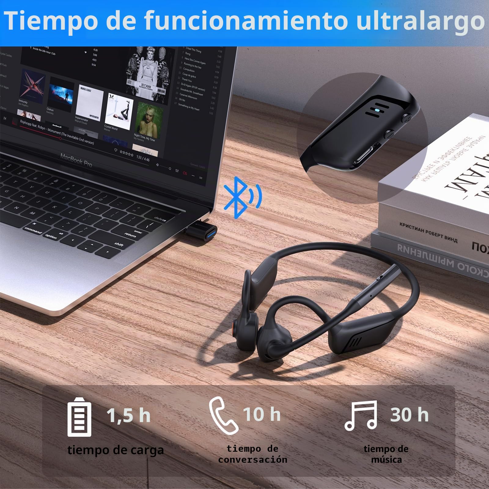 ZIOCOM Auriculares de conducción de aire, auriculares abiertos con micrófono y cancelación de ruido, auriculares inalámbricos Bluetooth aptX-LL con dongle USB-A, compatibles con PS4/PS5/PC/reunión en | Auriculares de conducción de aire con botón de silenc