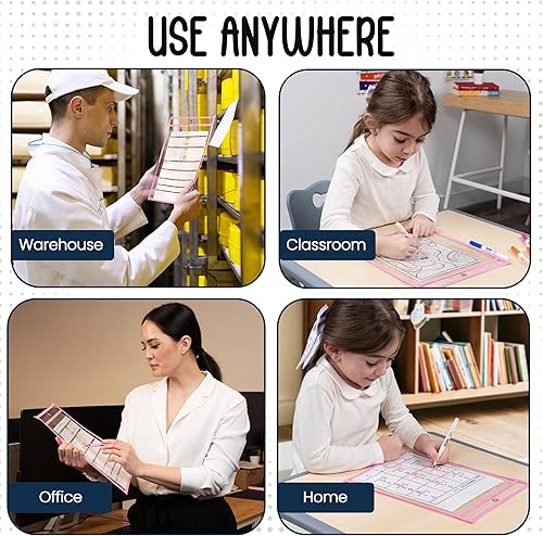 Miniatura 5 de Essex Wares - Paquete de 6, protectores de documentos de bolsillo de borrado en seco, color rosa, 10 pulgadas de ancho x 13.5 pulgadas de alto -