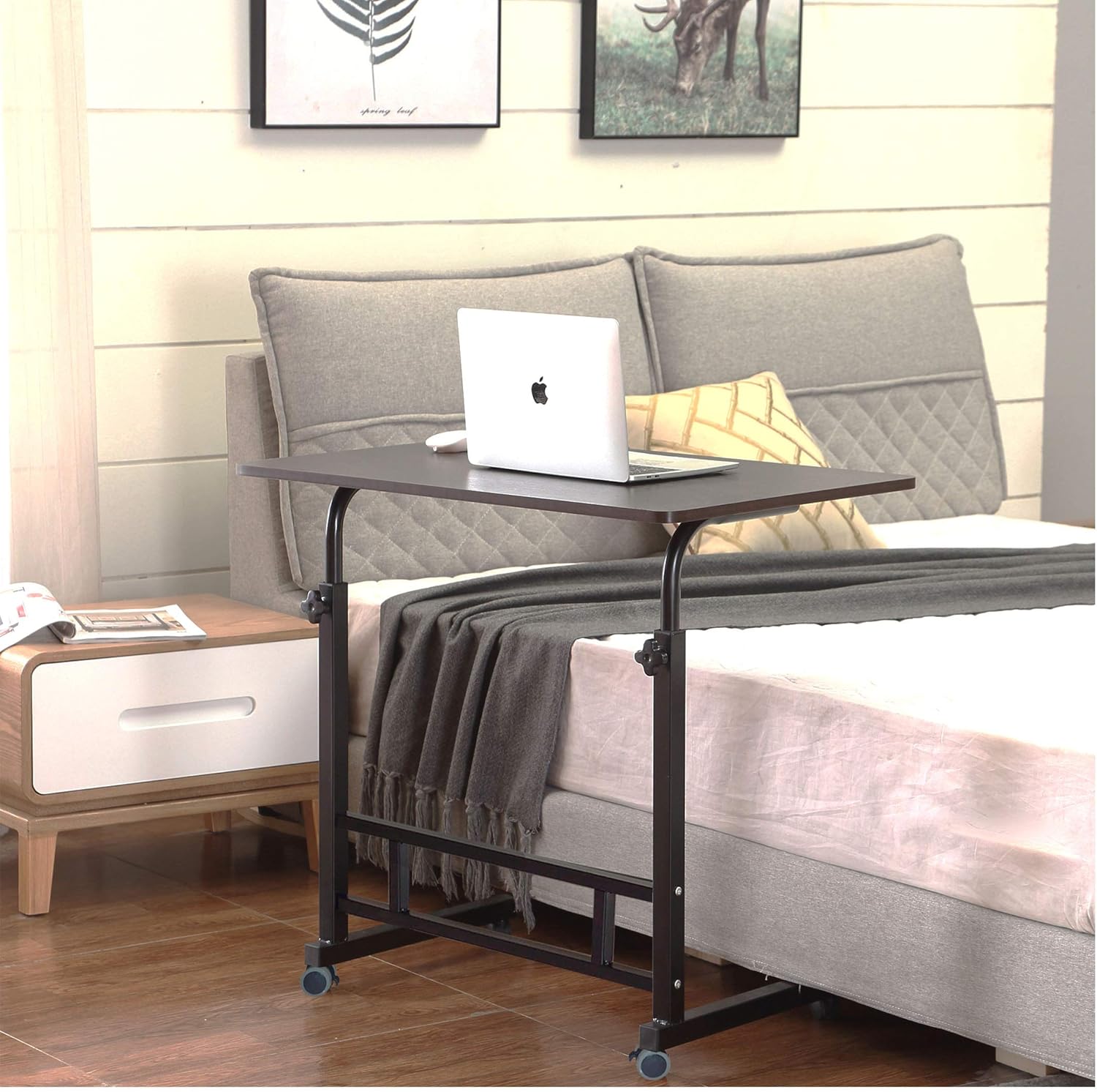 Blасk Frіdау - 60% оƒƒ Akway Mobile Laptop Desk Cart 31.5 x 19.6 inches Height Adjustable Small Rolling Desk Laptop Desk Stand Bed Table for Eating and Laptops, Black