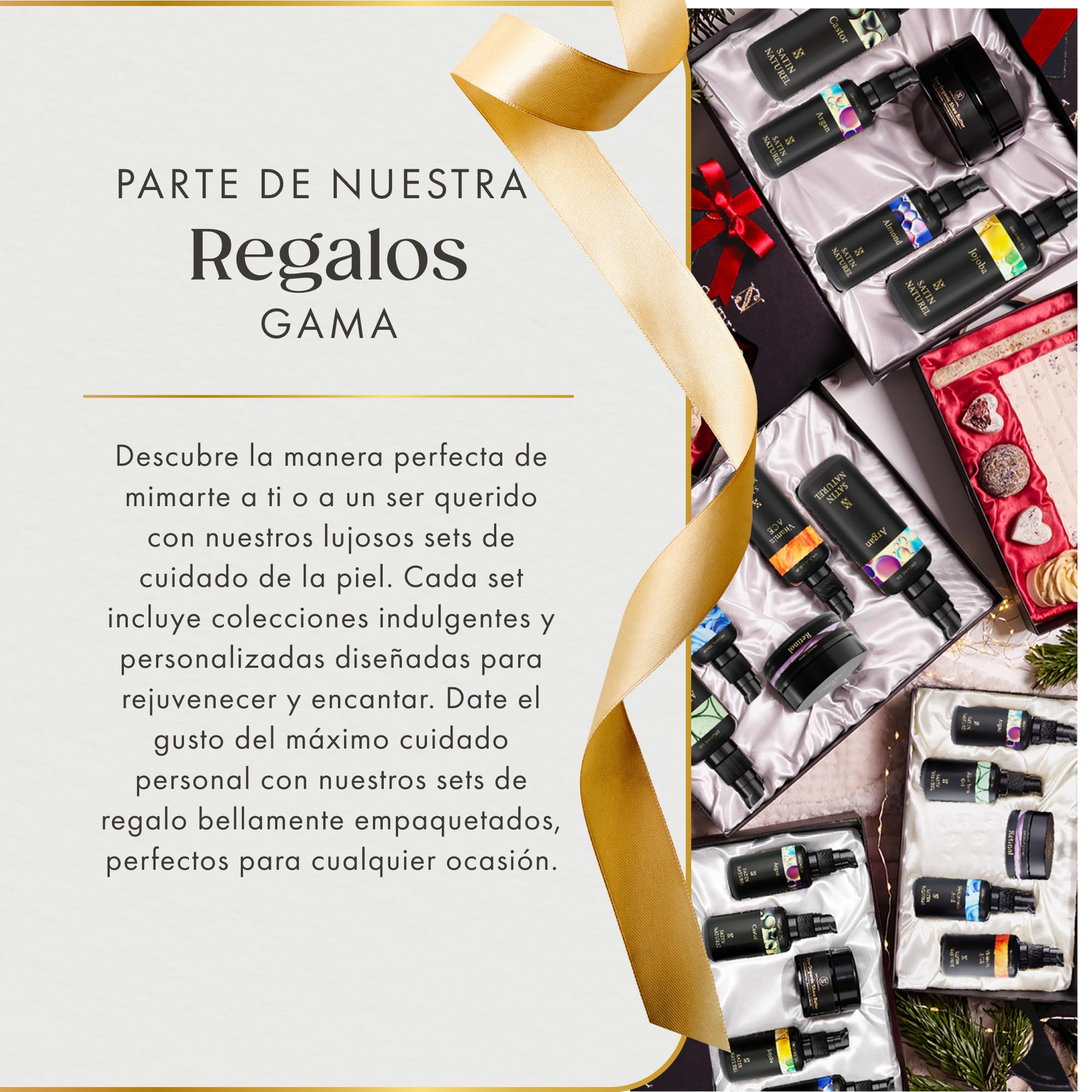 Satin Naturel Set de Regalo de Lujo 5x30 ml | Set de Cuidado Facial con Aceite de Argán Bio, Ricino, Almendras, Jojoba y Exfoliante de Sal del Mar Muerto