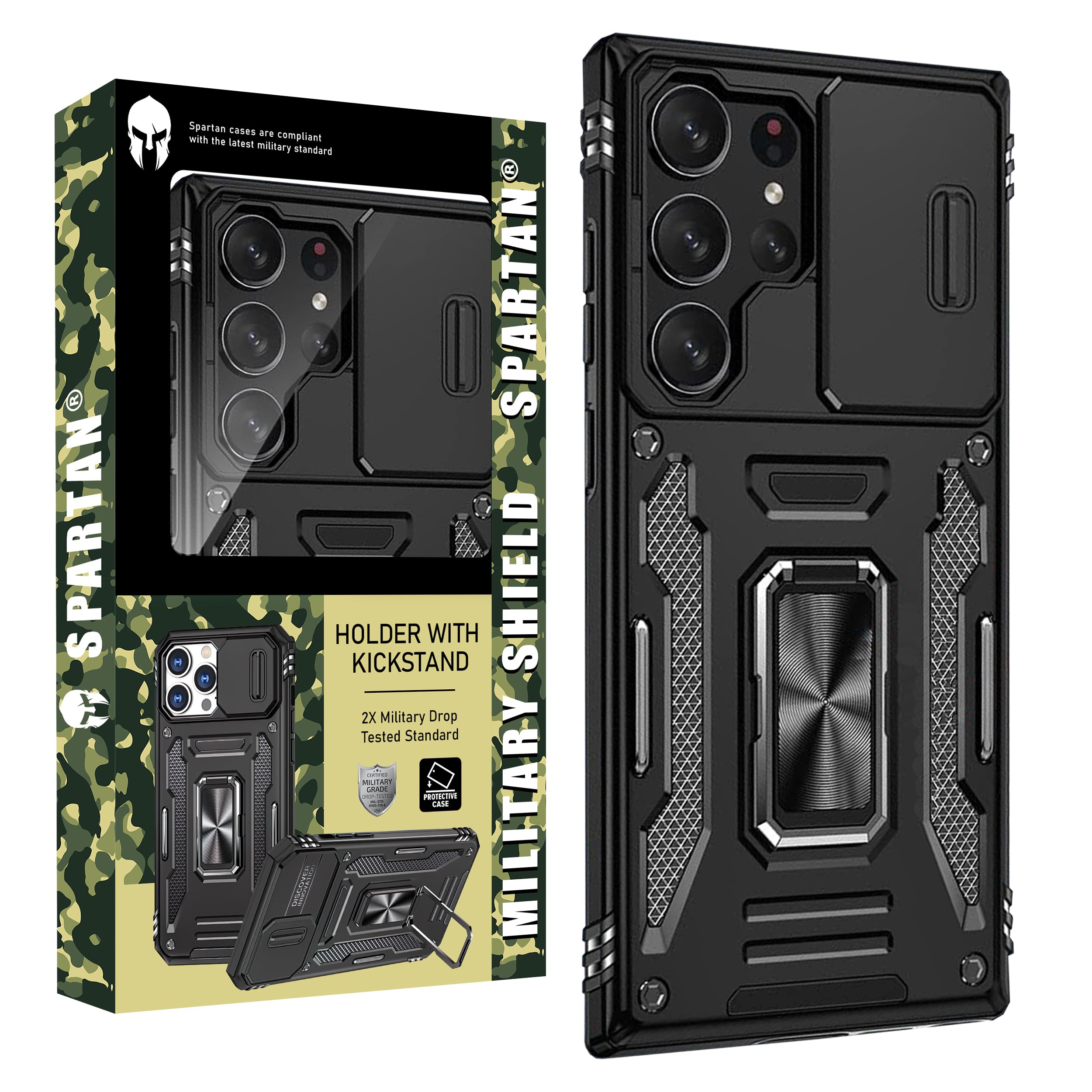 Mobile Case Samsung Galaxy S24 Ultra 5G / S24Ultra Military Armor Magnet Stand Cover (Black)