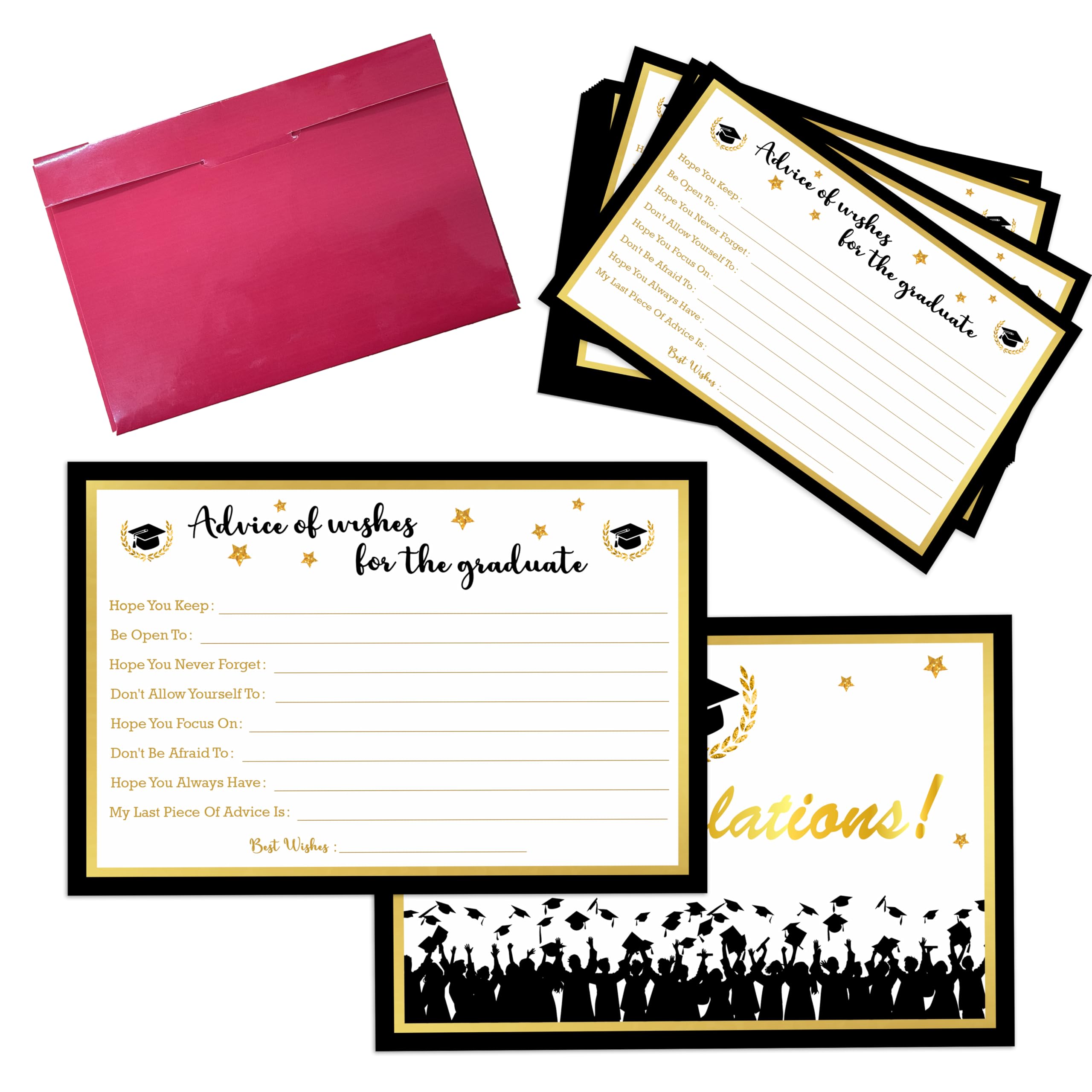 Graduation Advice And Wishes Cards, Grad Party Advice For Class Of 2025, 25pcs Black Gold Wishes Cards For High School College University, Party Decorations Supplies Favors Ideas -a08