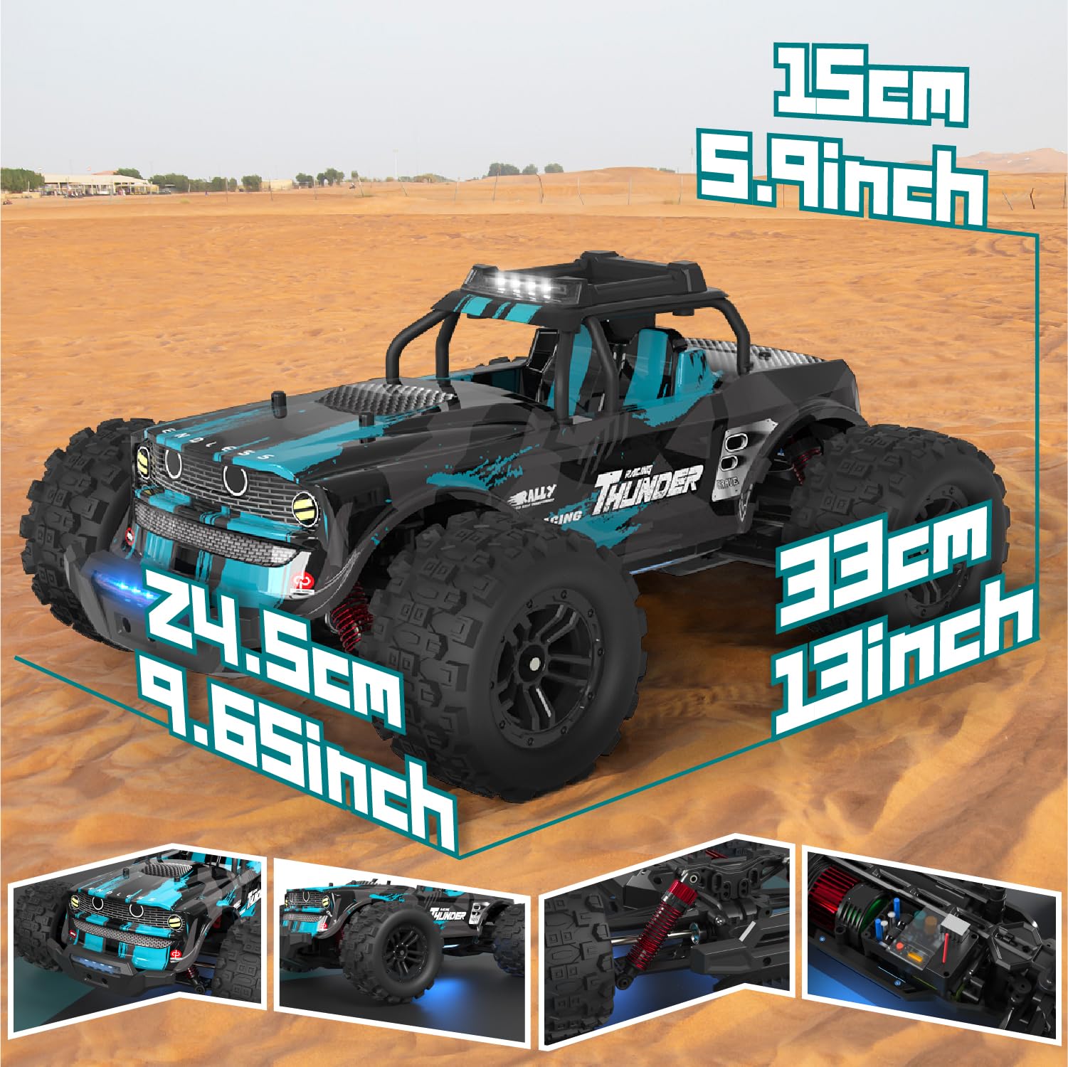snookids Auto Telecomandata 1:14, Auto RC Fuoristrada 40 km/h 4WD Monster Truck RC con Luce Colorata, 2 Batterie, Auto da Corsa Fuoristrada da 2,4 GHz, Giocattolo Telecomandato per Bambini e Adulti