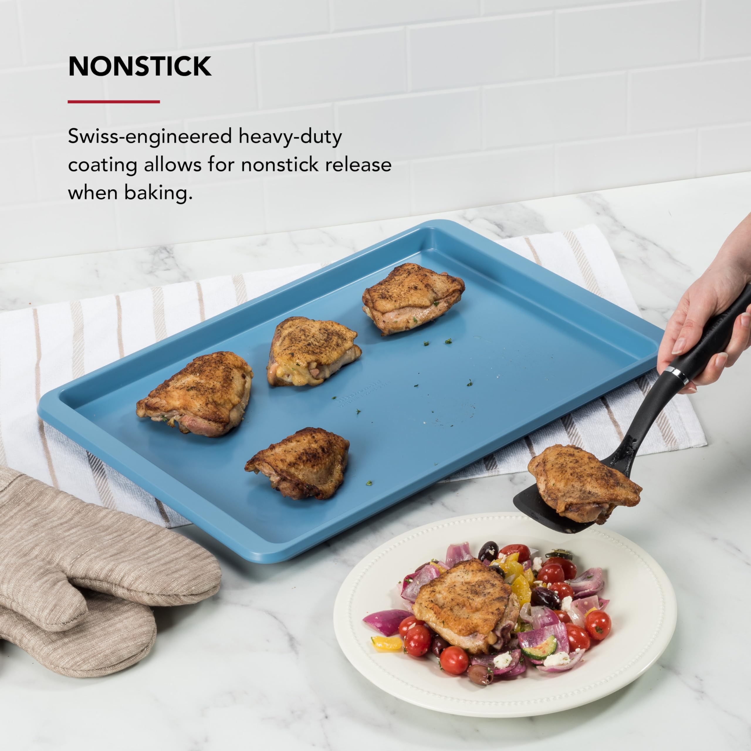 KitchenAid Bandeja para hornear de acero aluminizado antiadherente de 33 x 45 cm, terciopelo azul