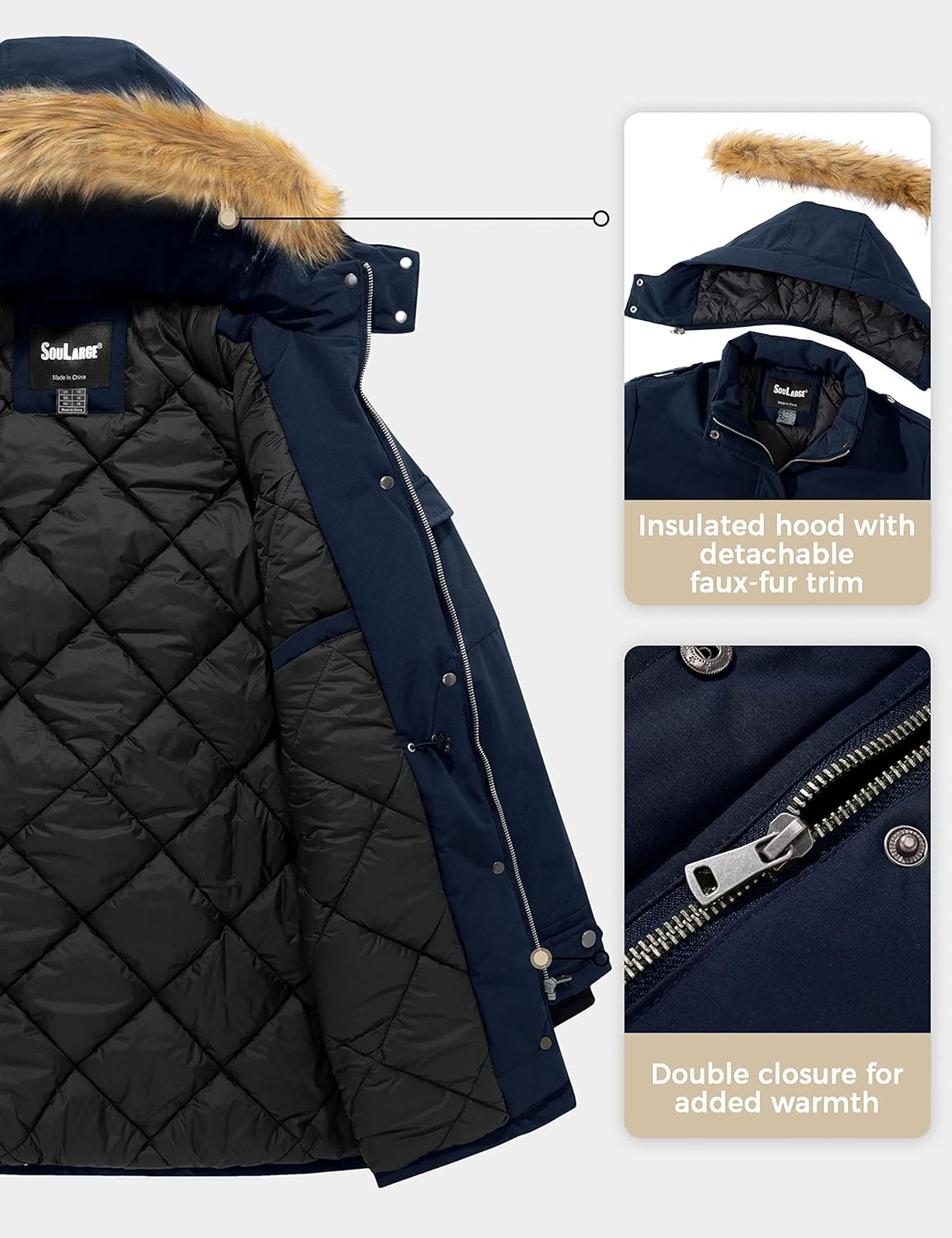 Soularge Women's Winter Plus Size Waterproof Thicken Puffer Coat with Faux fur Hood - Image 3