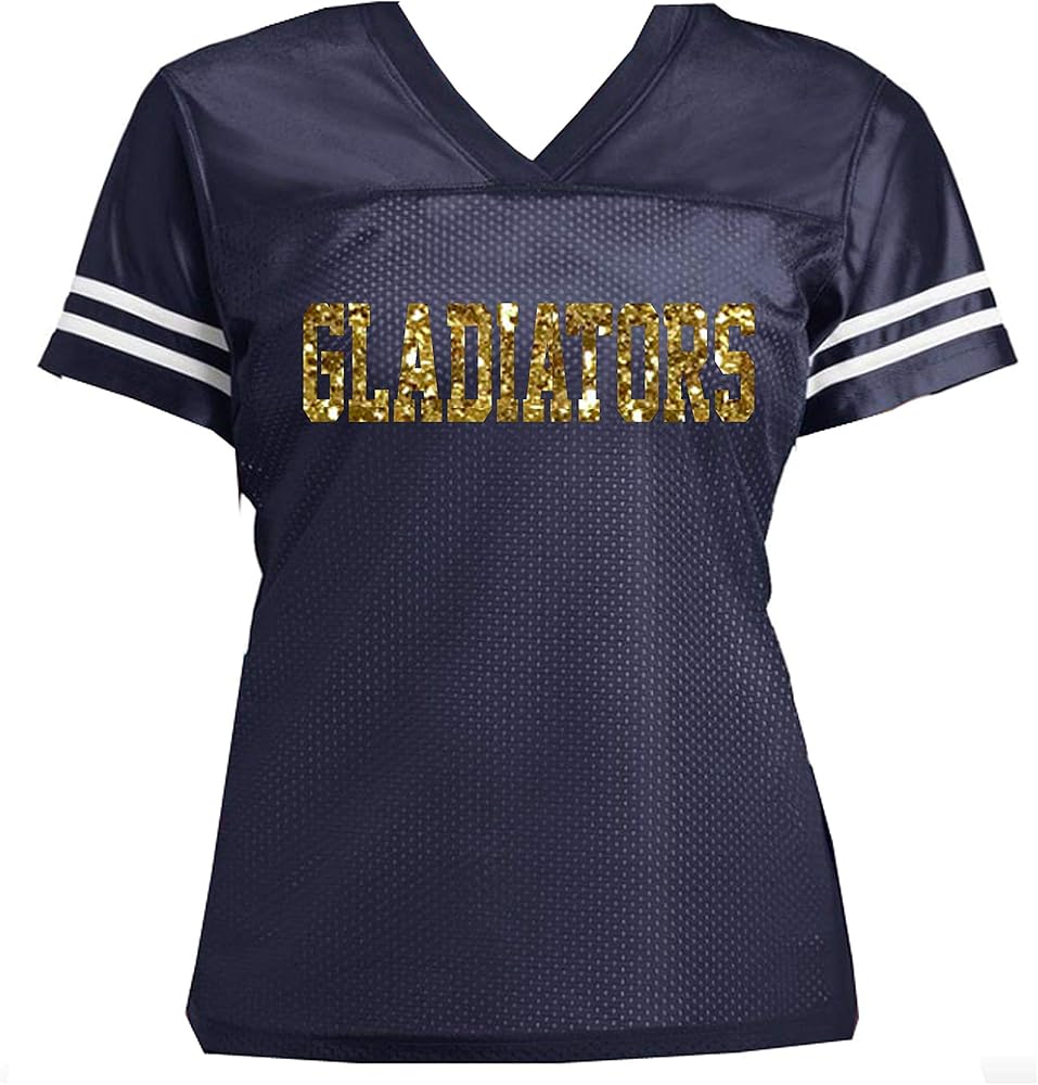 Amazon.com: Bow Flip Flops Gladiators or Personalized Glitter Jersey for  Women, Navy Gold Football Shirt : Clothing, Shoes & Jewelry