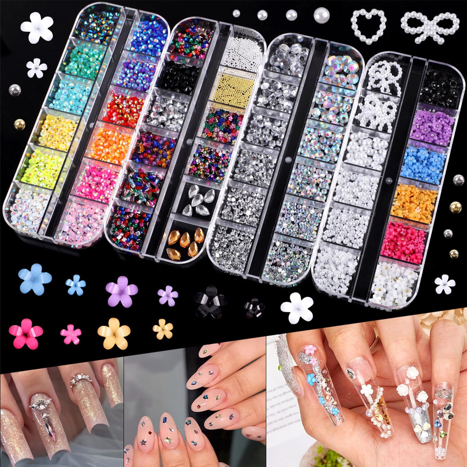 3500 Pièces Strass Ongle Nail Art, Bijoux Ongles Nail Art 3D Strass pour Ongle Avec Pince à Epiler et Stylo de Cueillette Strass Ongles pour Décoration de Ongle Visage Vêtements