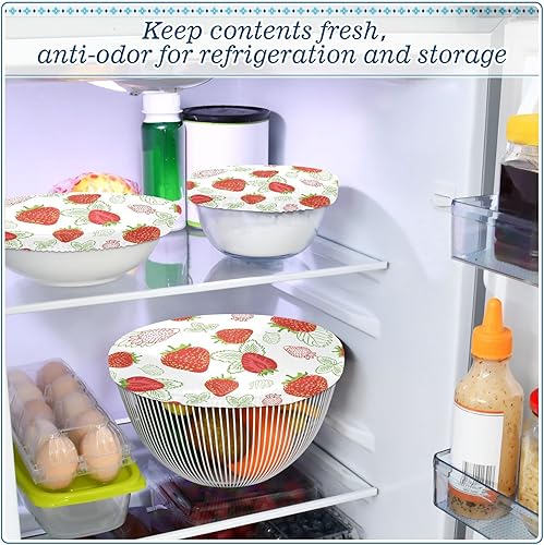 Miniatura 6 de 5 fundas elásticas para tazones de cocina, fresas rojas sobre fondo blanco, tapas reutilizables para cuencos de cocina, contenedor de almacenamiento