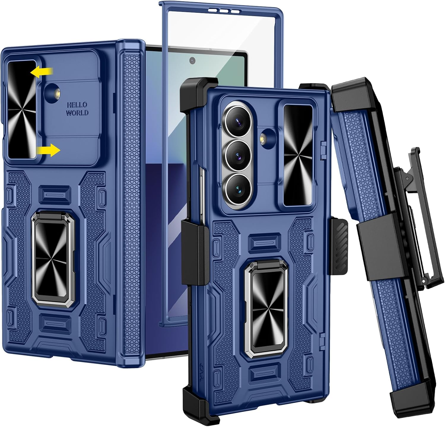 VEGO for Galaxy Z Fold 7 Case with Kickstand, Hinge Protection & Belt Clip Holster & Front Screen Protector & Slide Camera Cover Magnetic Kickstand Case for Samsung Galaxy Z Fold 7 5G – Blue