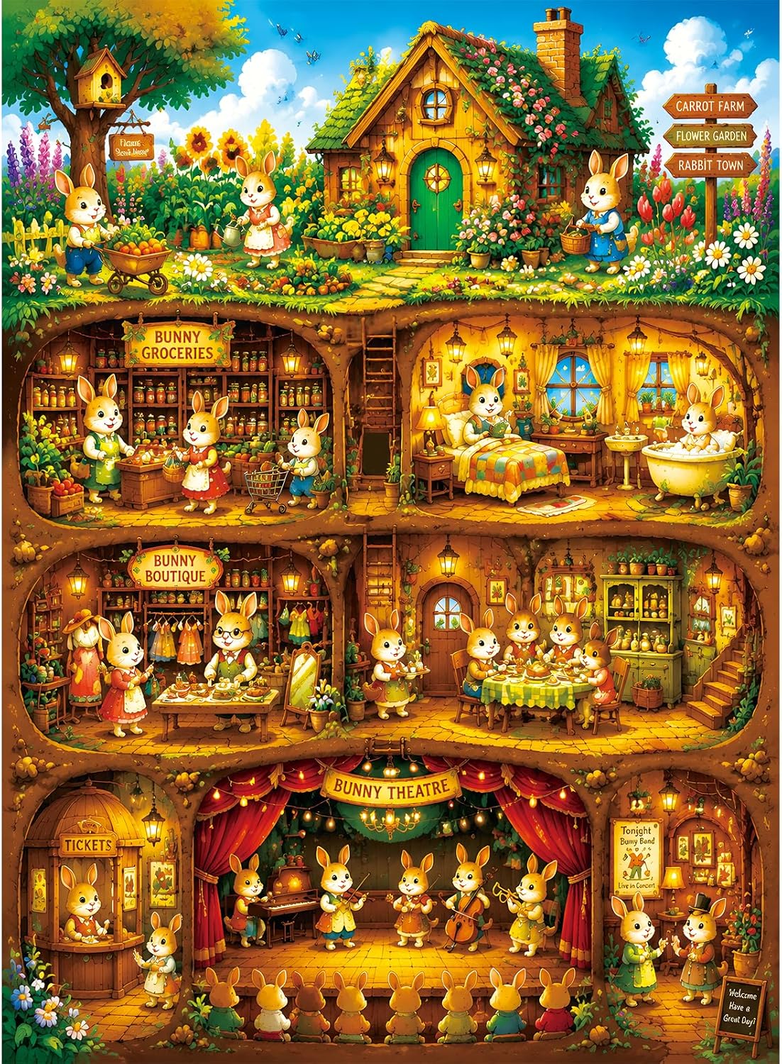 300 Piece Puzzles for Adults Kids, Large Piece Rabbit House Kingdom Puzzle