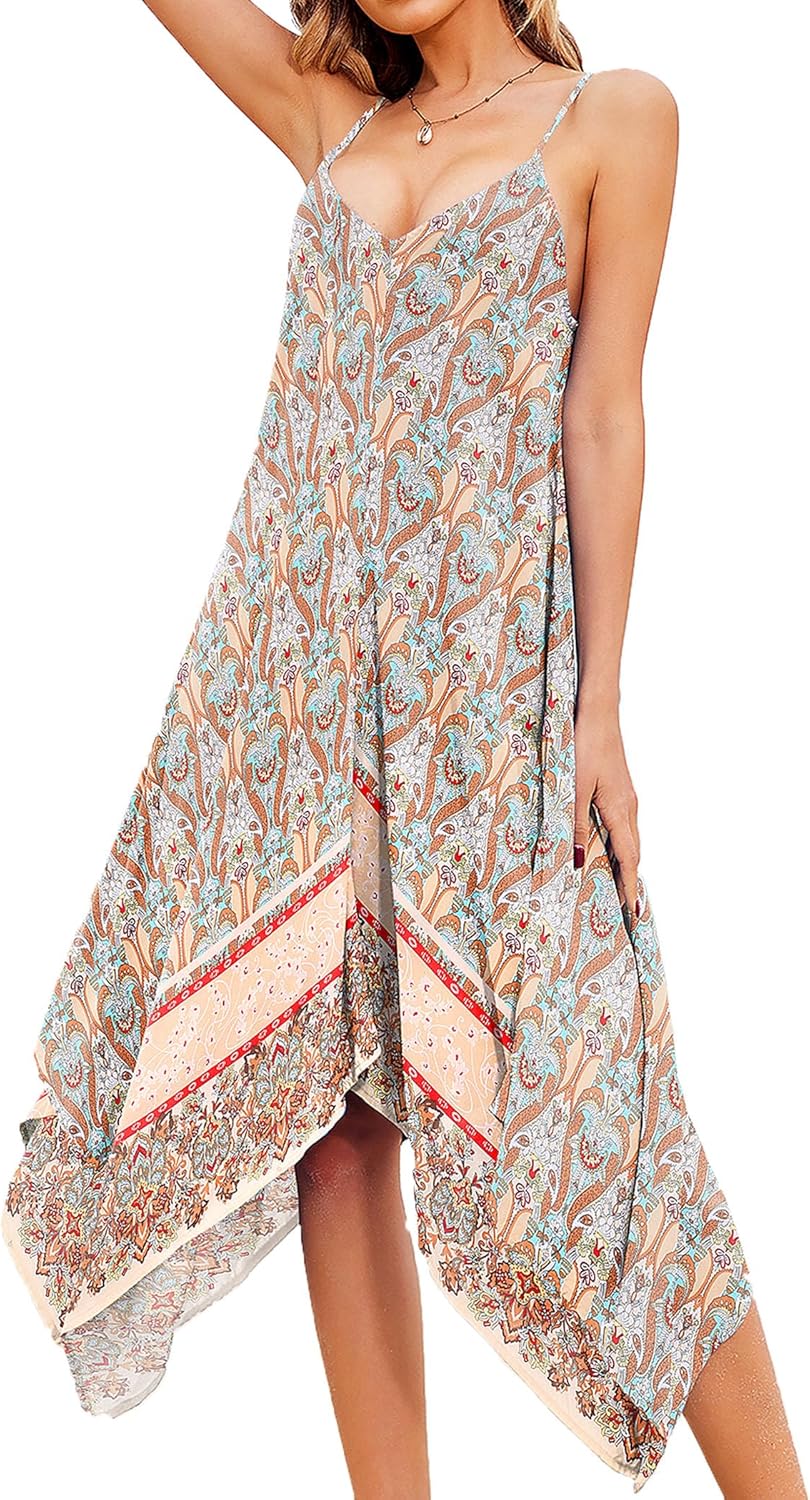 Chigant Women's 2026 Summer Dress Casual Boho Sundress Spaghetti Strap Swimwear Cover Up Beach Flowy Midi Vacation Dresses - Image 4