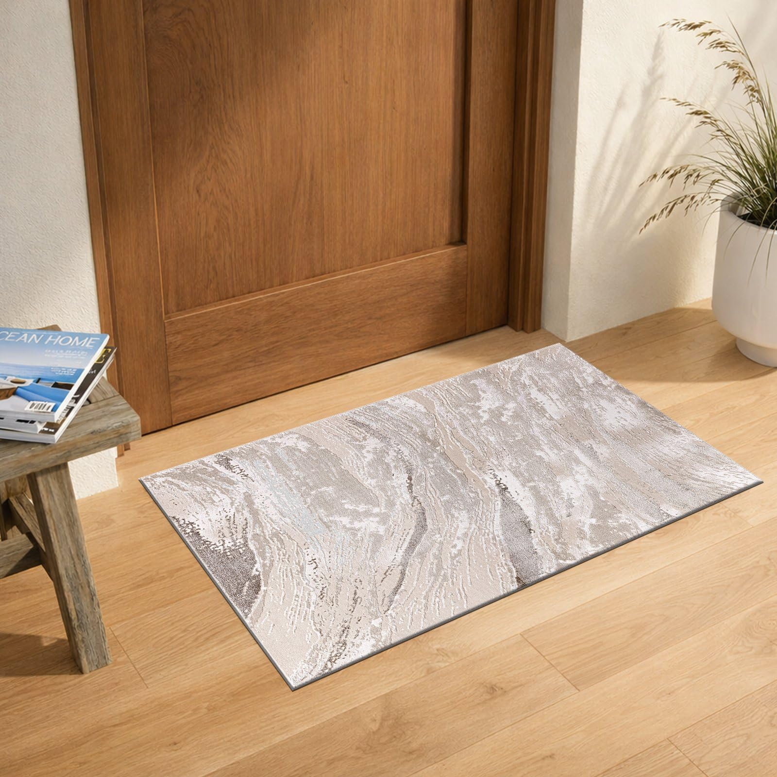 renoazul® Dense Pile Small Runner Rug With Jute Back - Jeze Beige Abstract Rug - 60 x 110 cm - Large Door Mat For Entrance, Corridor Rugs and Welcome Mat — image 1