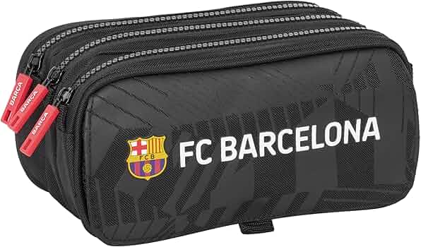 Trousse Scolaire Triple Compartiments FC Barcelone - Dimensions 22 X 12 X 3 Cm, En Polyester Résistant - Idéale Pour Enfants Et Ados, Coloris Bleu Marine/grenat