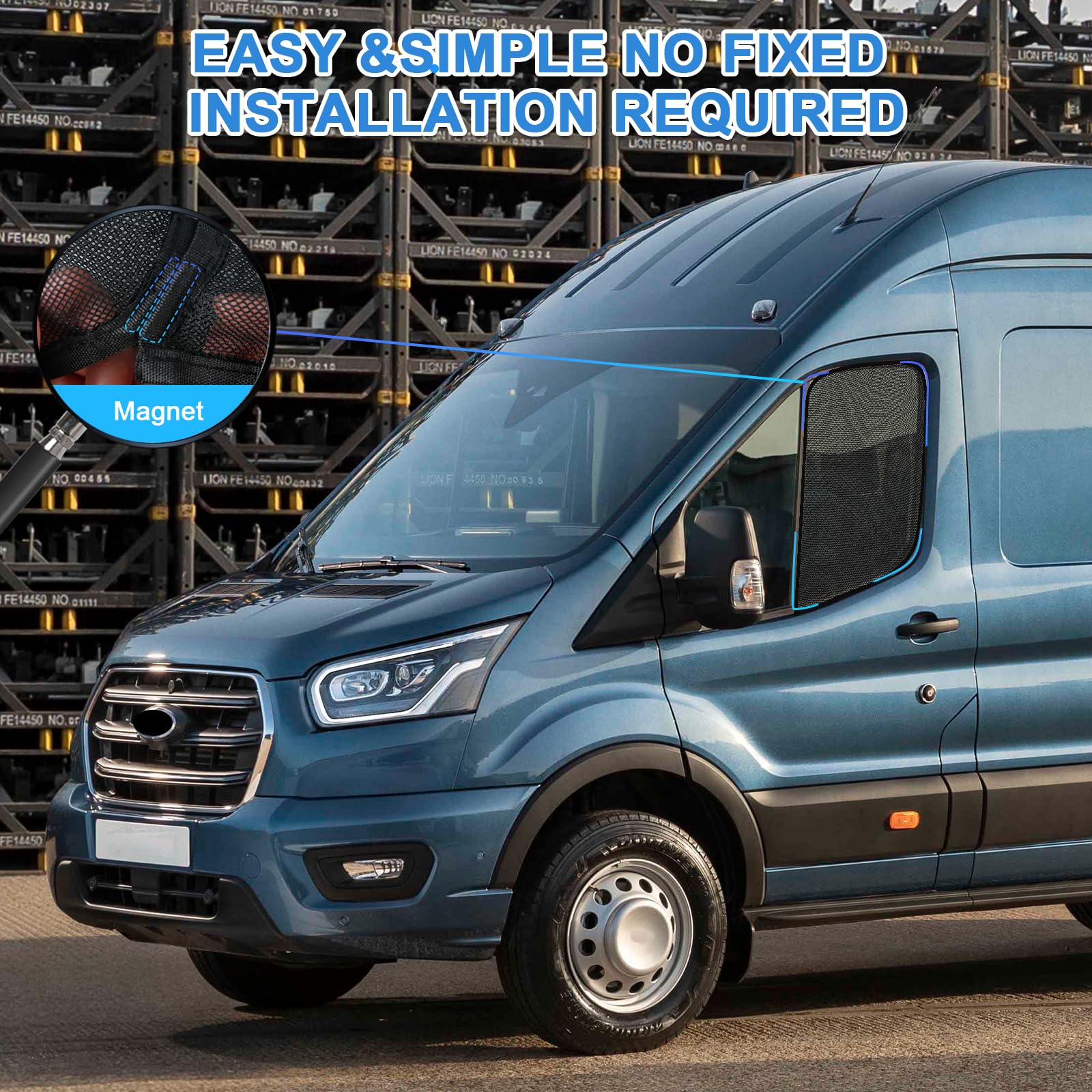 Insektenschutzgitter Kompatibel für Ford Transit MK8/MK9 2015-2024 Medium/High Roof, Magnetisches Insektennetz für Vordertüren (Paar) 2 Stück, Moskitonetze Atmungsaktiv Insekten für Outdoor Camping