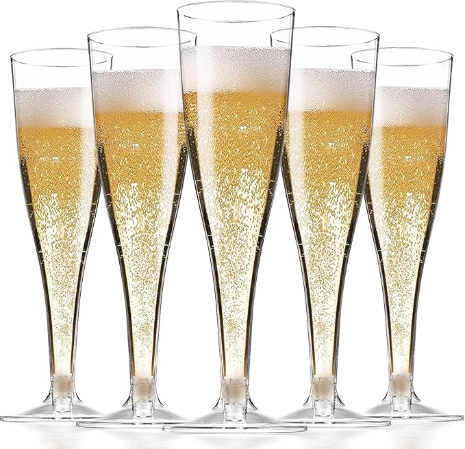 30 Pack Plastic Champagne Flutes 4.5 oz Reusable