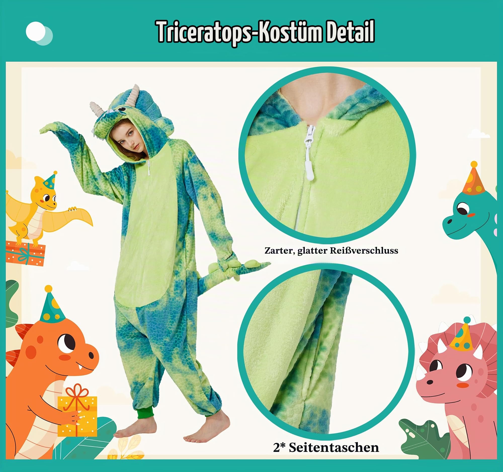 Loiahoer Unisex Erwachsene Triceratops Onesie Kostüm Pyjama Tie-dye Dinosaurier Karneval Halloween Cosplay Kostüm Neuheit Tier Weihnachten Schlafanzug Pyjama Set für Familie & Paare