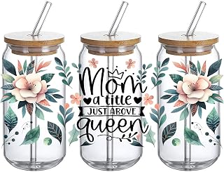 UV DTF Glass Cup Wrap Transfer - UVDTF Mom A Title just Above Queen, Mothers Day Gift, Decal for 16oz Glass Cups, DIY Crafts Gifts for mom-3PCS