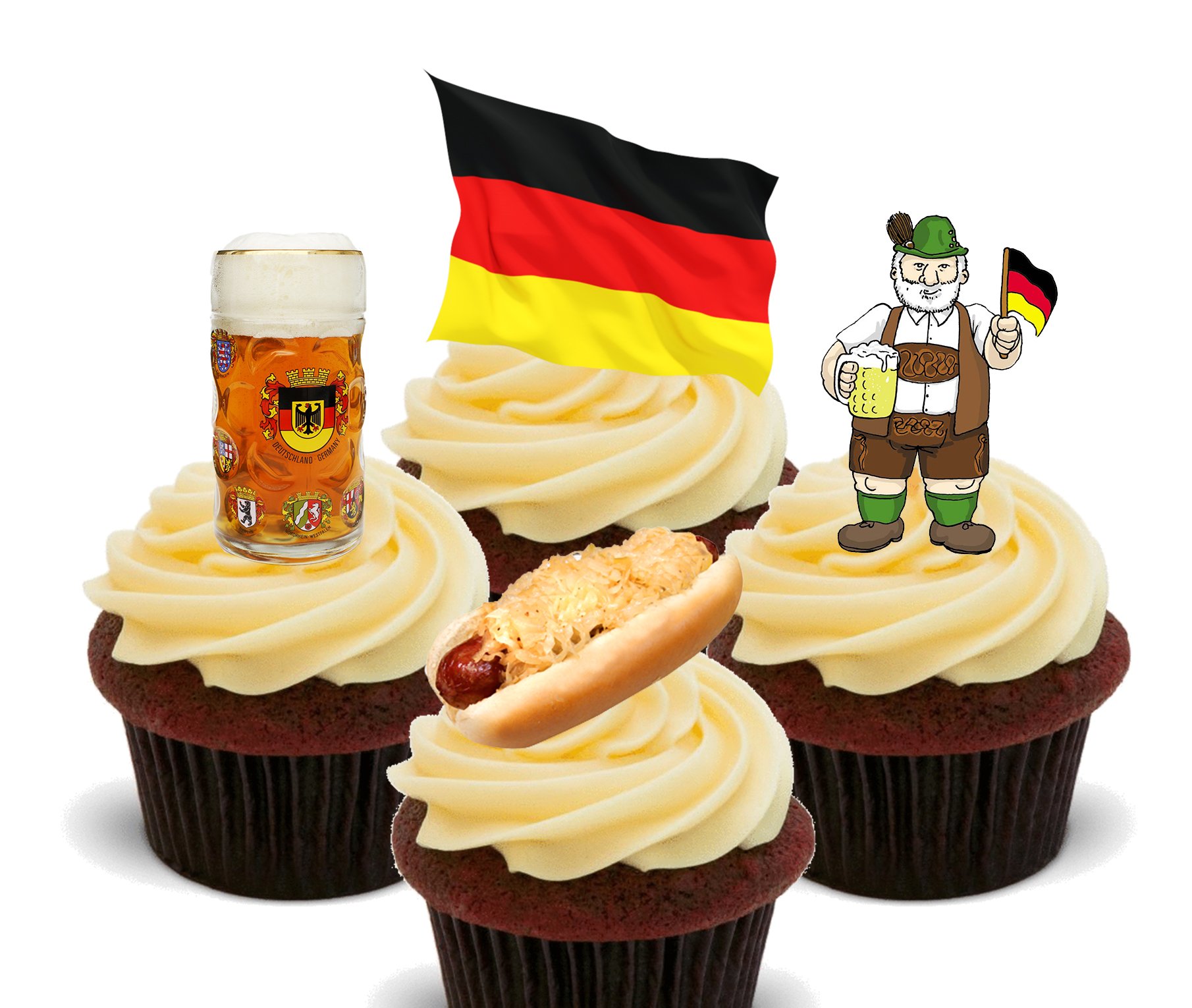 Made4You Germany Fun Pack, Edible Cupcake Toppers - Stand-up Wafer Cake Decorations (Pack of 12)
