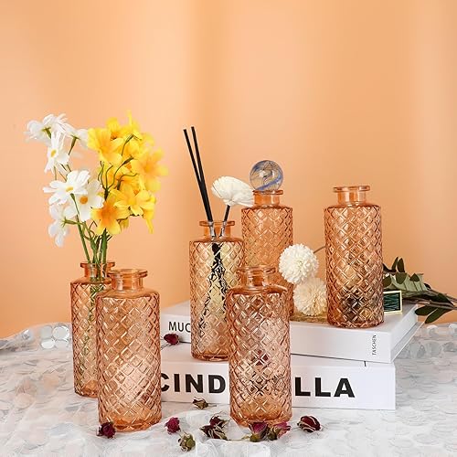 Miniatura 7 de Florero de cristal, ámbar, botella de aromaterapia, jarrón pequeño, 6 juegos, simple sólido, para cumpleaños, aniversario, boda, decoración del hogar