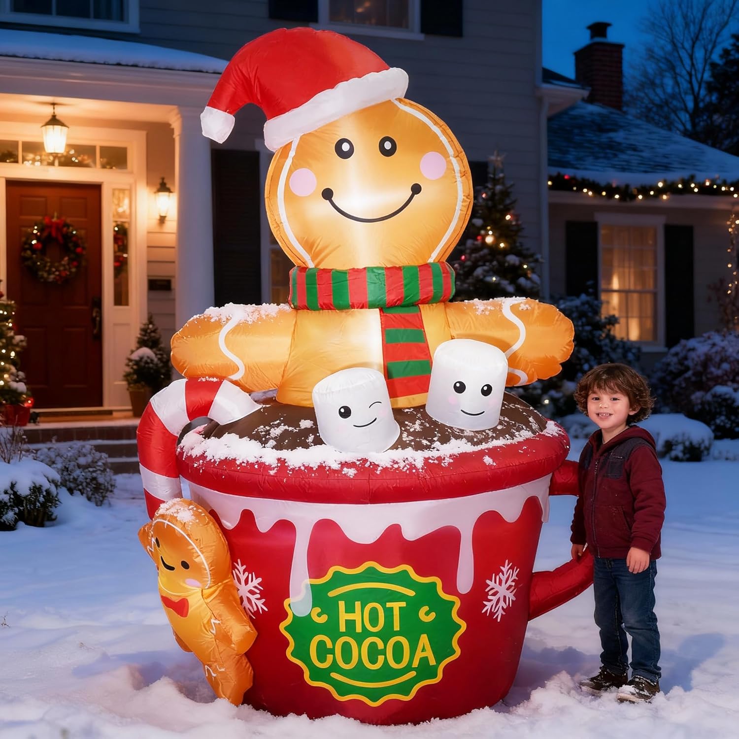 ZPISF 6 FT Christmas Inflatables Outdoor Decorations, Cute Christmas Blow Up Yard Decorations Gingerbread Man in Hot Cocoa Mug Scene for Garden Lawn Xmas Decor 6 FT Gingerbread Man