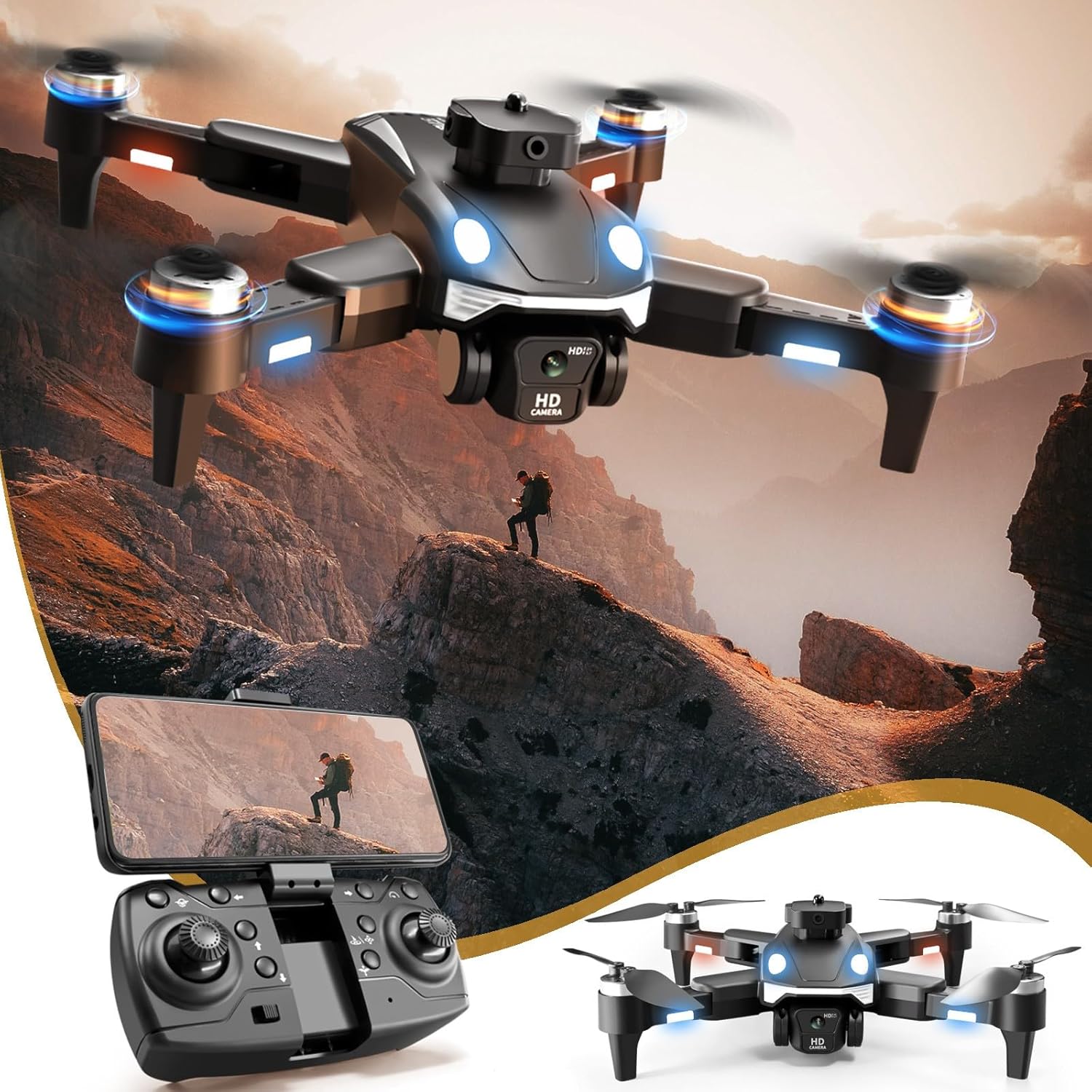 Upgraded Drones with Camera for Adults Foldable RC Quadcopter Brushless Motor Drone with Altitude Hold,Headless Mode
