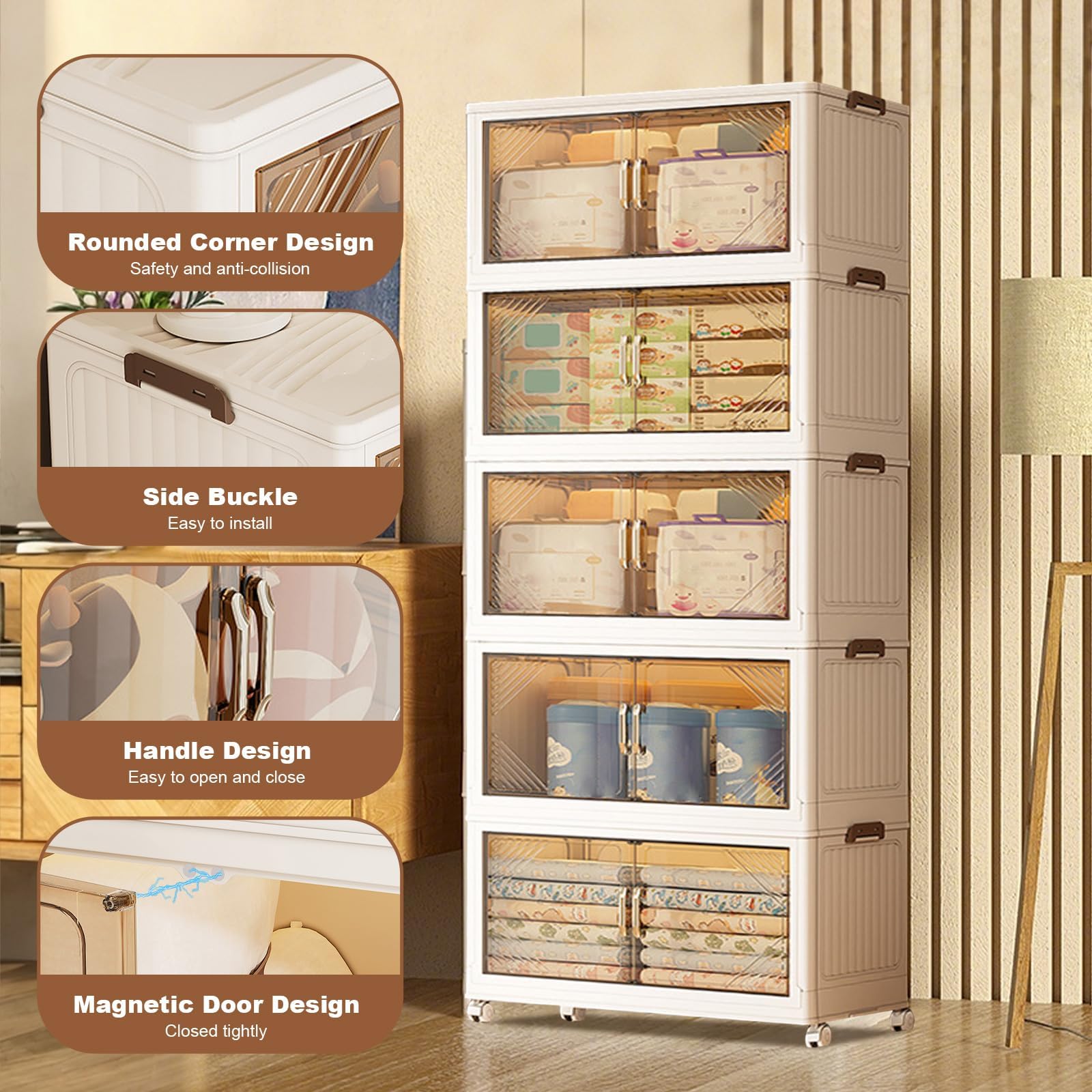 Garvee Plastik Aufbewahrungsbox Mit Deckel, Stapelbare Aufbewahrungsbox Mit Rollen, Klappbarer Schubladenorganiser Mit Fronttür Für Wohnzimmer, Schlafzimmer, Keller, Schrank & Büro
