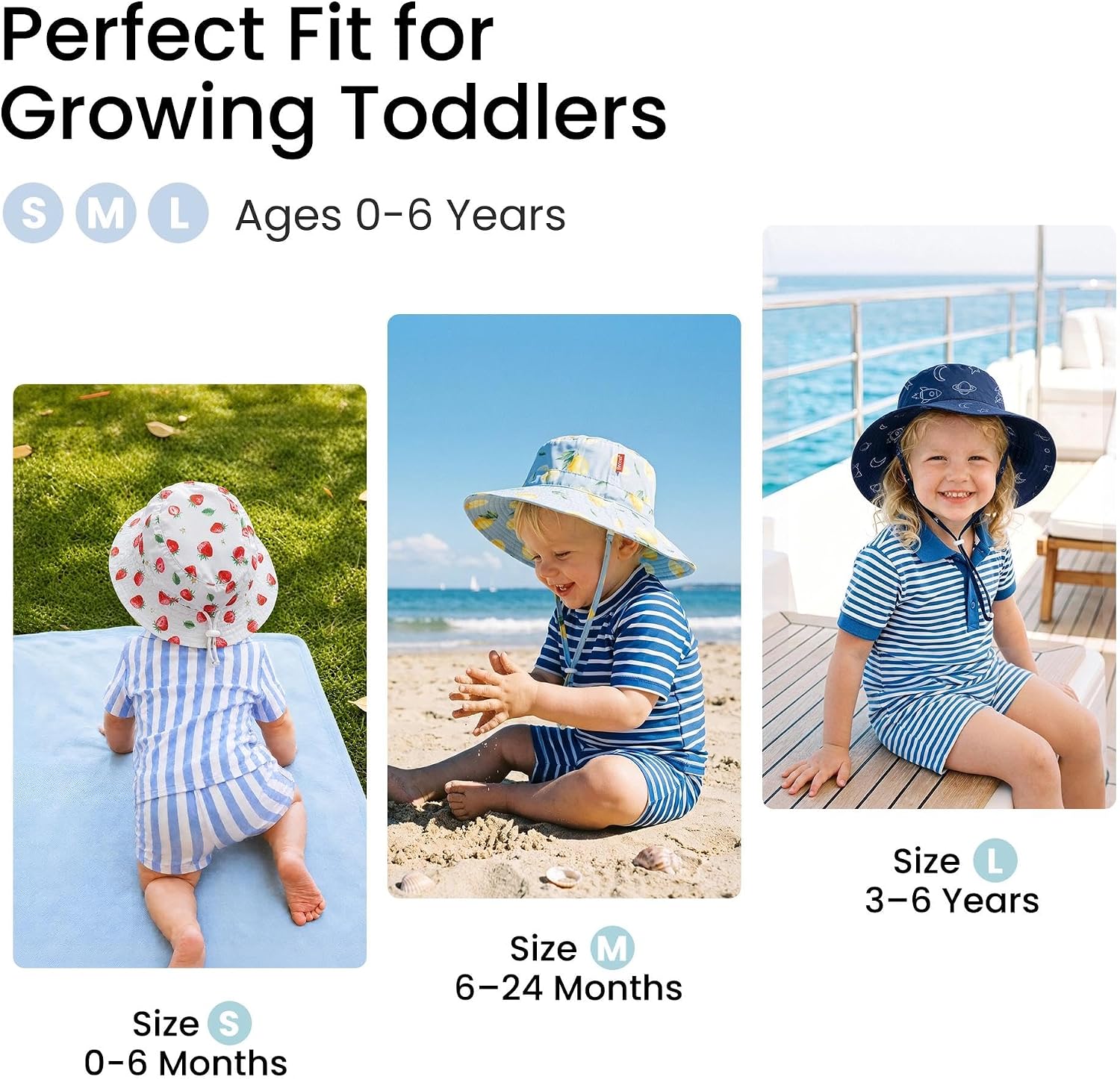 Toddler Baby Sun Hat, Adjustable Summer Bucket Hat Kids Quick Dry Water Resistant -UPF50+ Protection for Beach Pool Outdoor