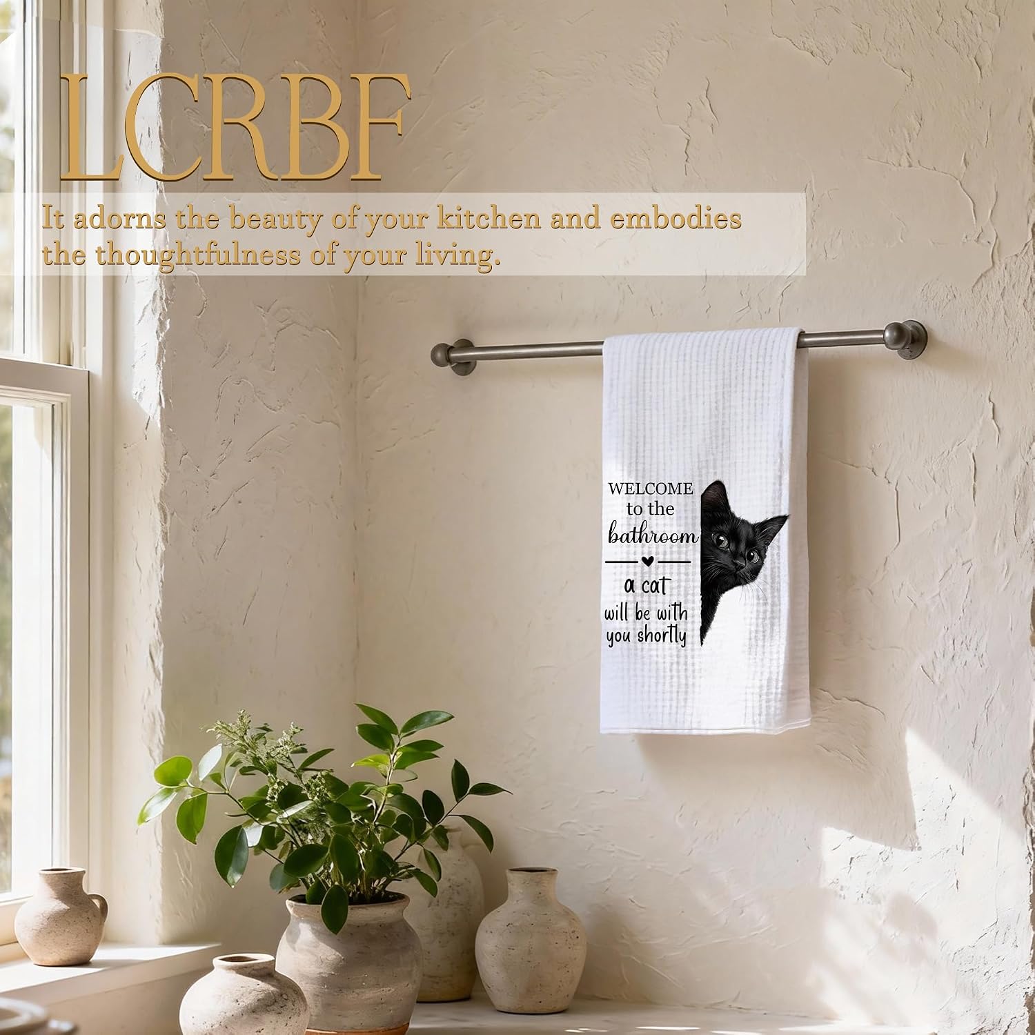 Funny Black Cat Bathroom Hand Towels, Cats Lover Gifts, Welcome to The Bathroom a Cat Will Be with Hand Towels for Bath Room Washroom Powder Room Decor, 16x24 Inch