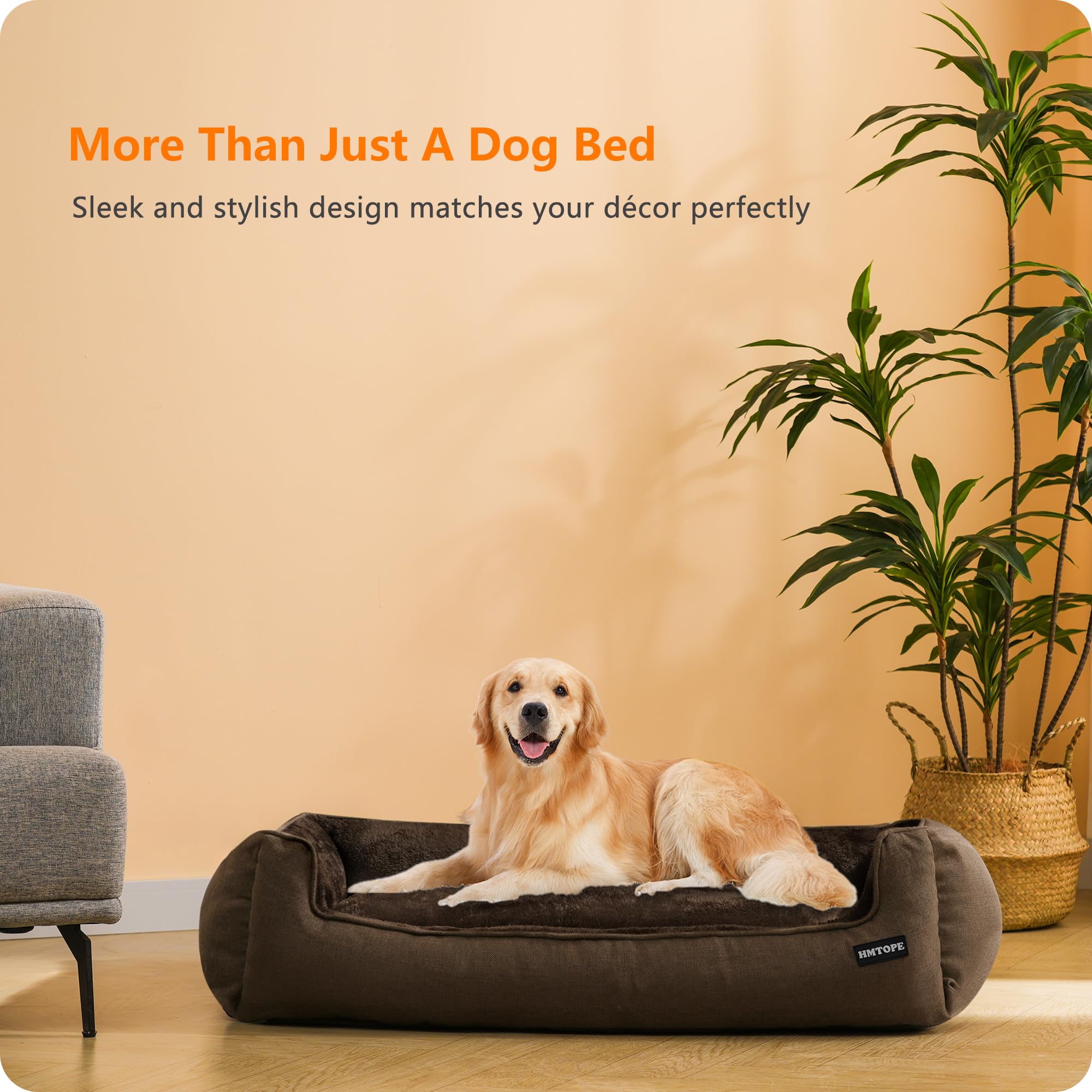 HMTOPE Cama para perros, Cuna y Cojín para perros, Sofá para perros, Cesta extraíble y lavable, marrón, 110 x 86 x 26 cm