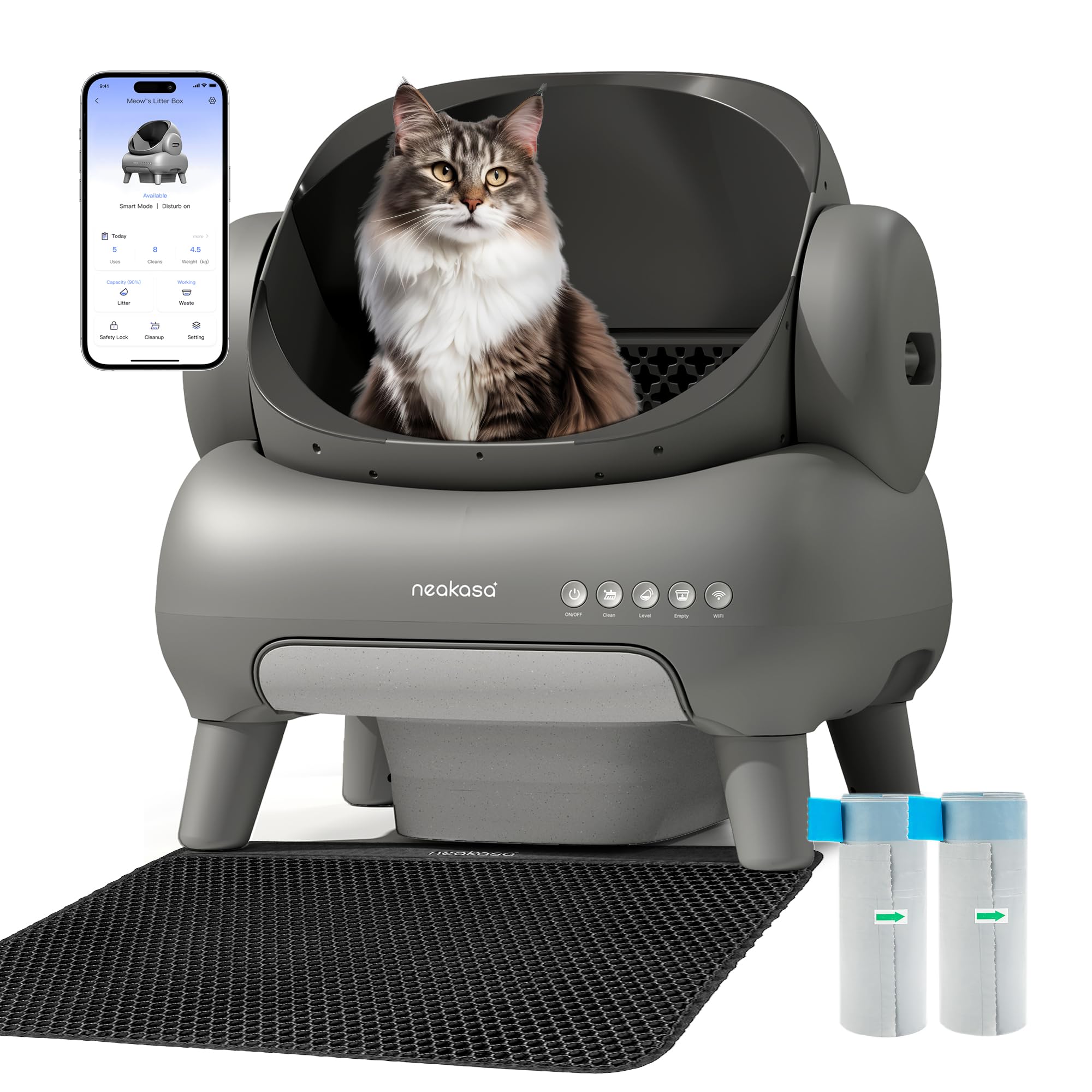 Neakasa M1 Lettiera Gatto Autopulente Aperta Grande XXL, Controllo APP, Smaltimento dei Rifiuti Senza Odori, Sacchetti e Tappeto Lettiera gatto, per Più Gatti