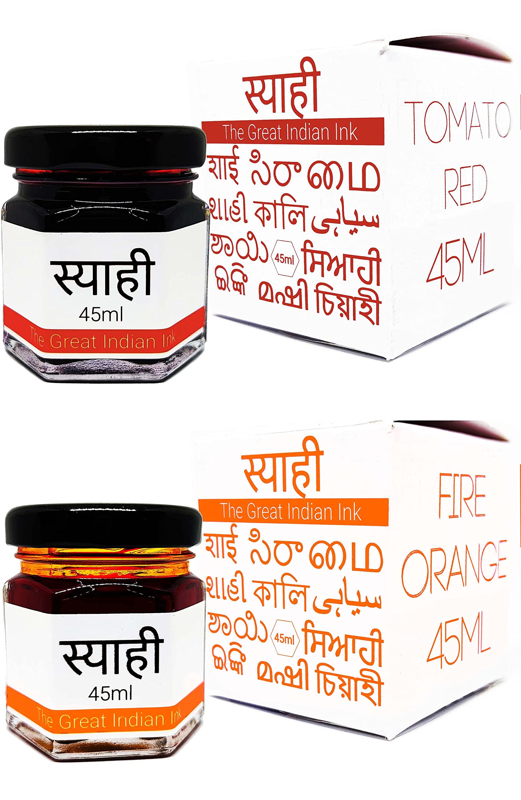 Syahi - The Great Indian Ink - Fountain Pen, Calligraphy, Drawing, Doodle, V5, V7, Trimax (Tomato-Red-Fire-Orange)