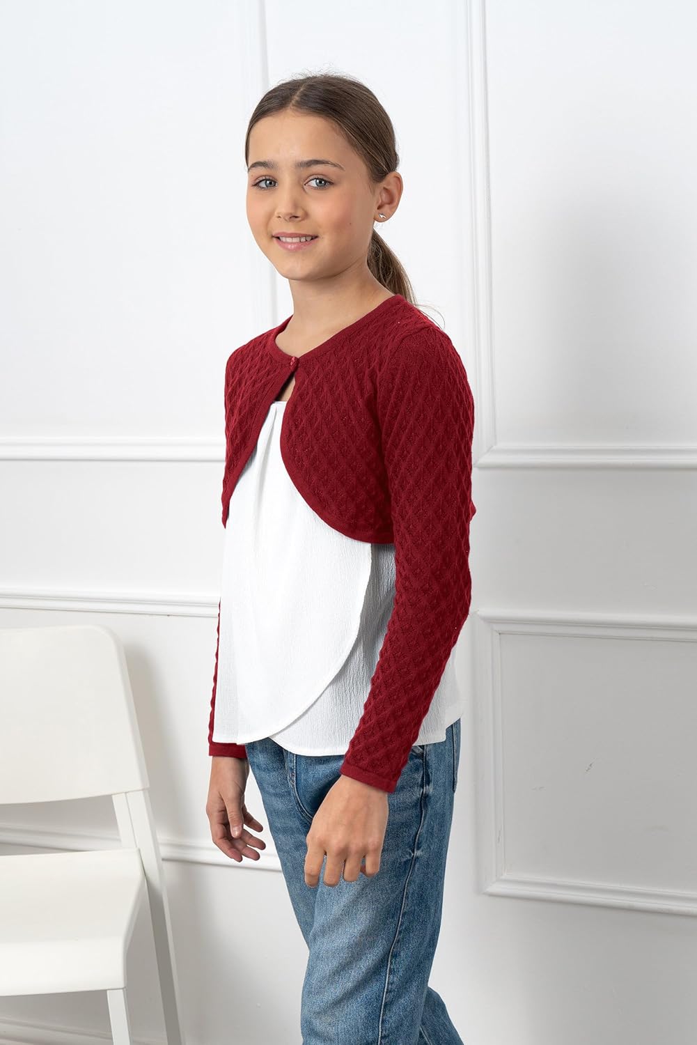 BOLEROSE Girls Long Sleeve Pointelle Knit Childrens Kids Bolero Shrug - Image 2