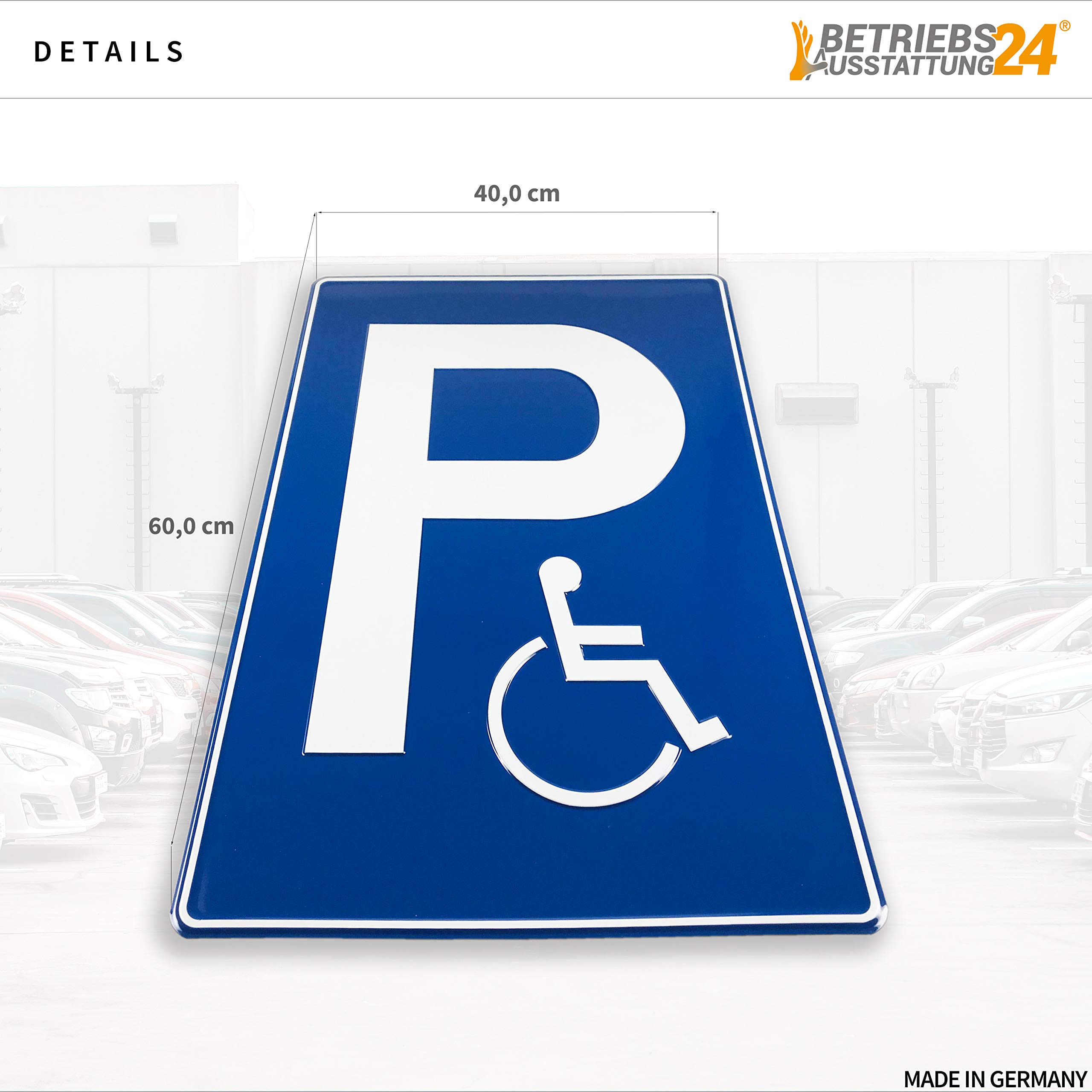 Parkplatzschild Behindertenparkplatz Symbol Aluminium, geprägt - BxH 40,0 x 60,0 cm - Parkplatzkennzeichnung