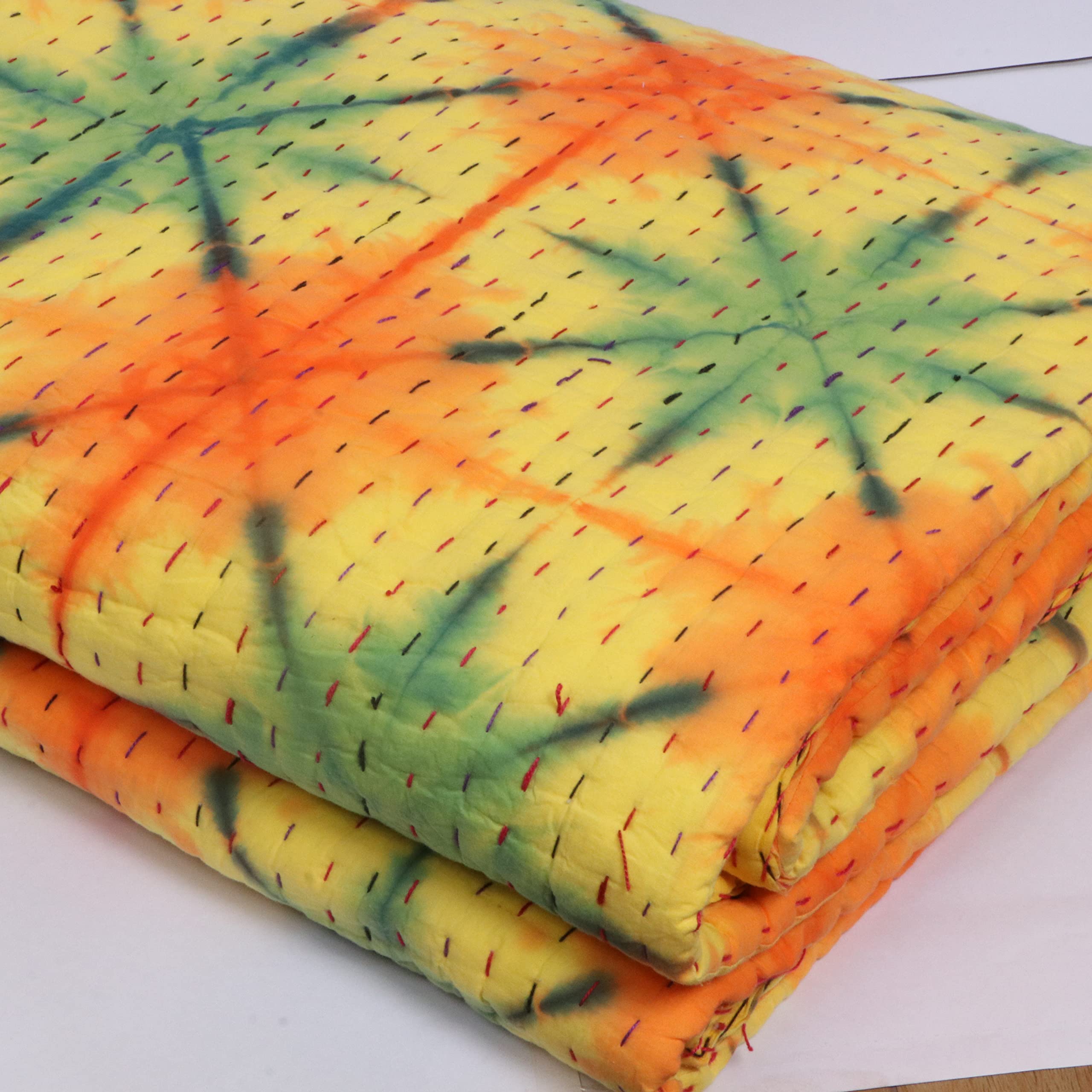 Edredón Kantha Shibori INDACORIFY manta bohemia artesanal de algodón para cama de matrimonio
