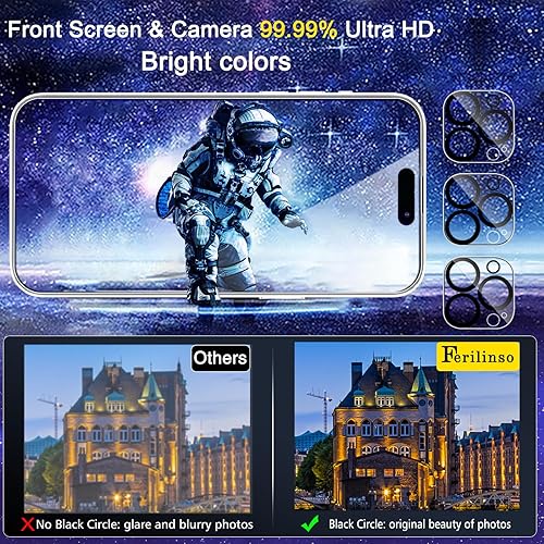 Miniatura 6 de Ferilinso Paquete de 4 protectores de pantalla para iPhone 15 Pro Max, con 4 protectores de lente de cámara de vidrio templado, compatible con