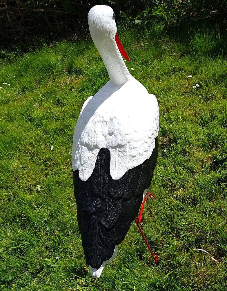 Jardín Figura Cigüeña Grande H: 88 cm Blanco de plástico decoración