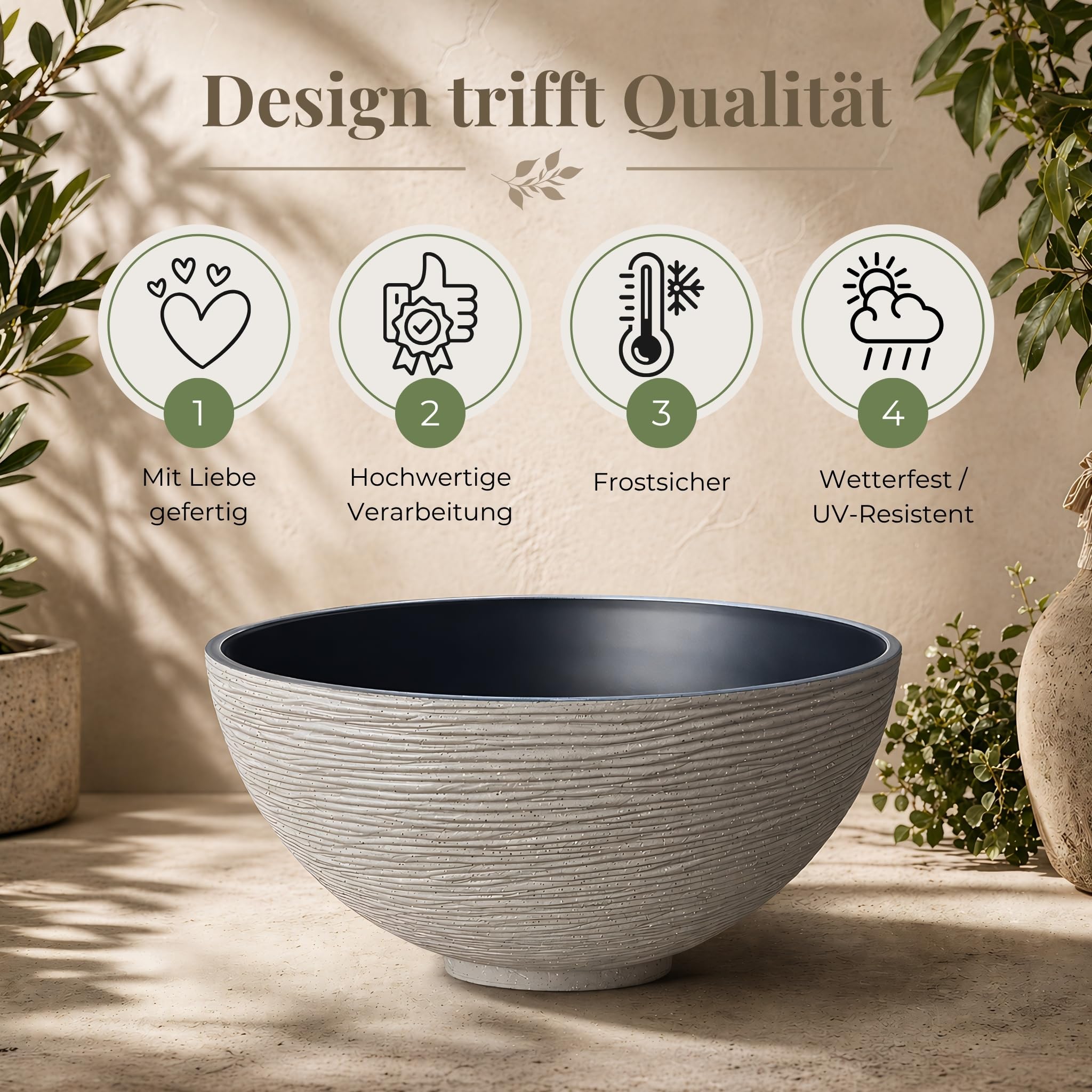 matches21 HOME & HOBBY Fontaine solaire pour l'extérieur – Grand bol de 45 cm gris comme fontaine de jardin