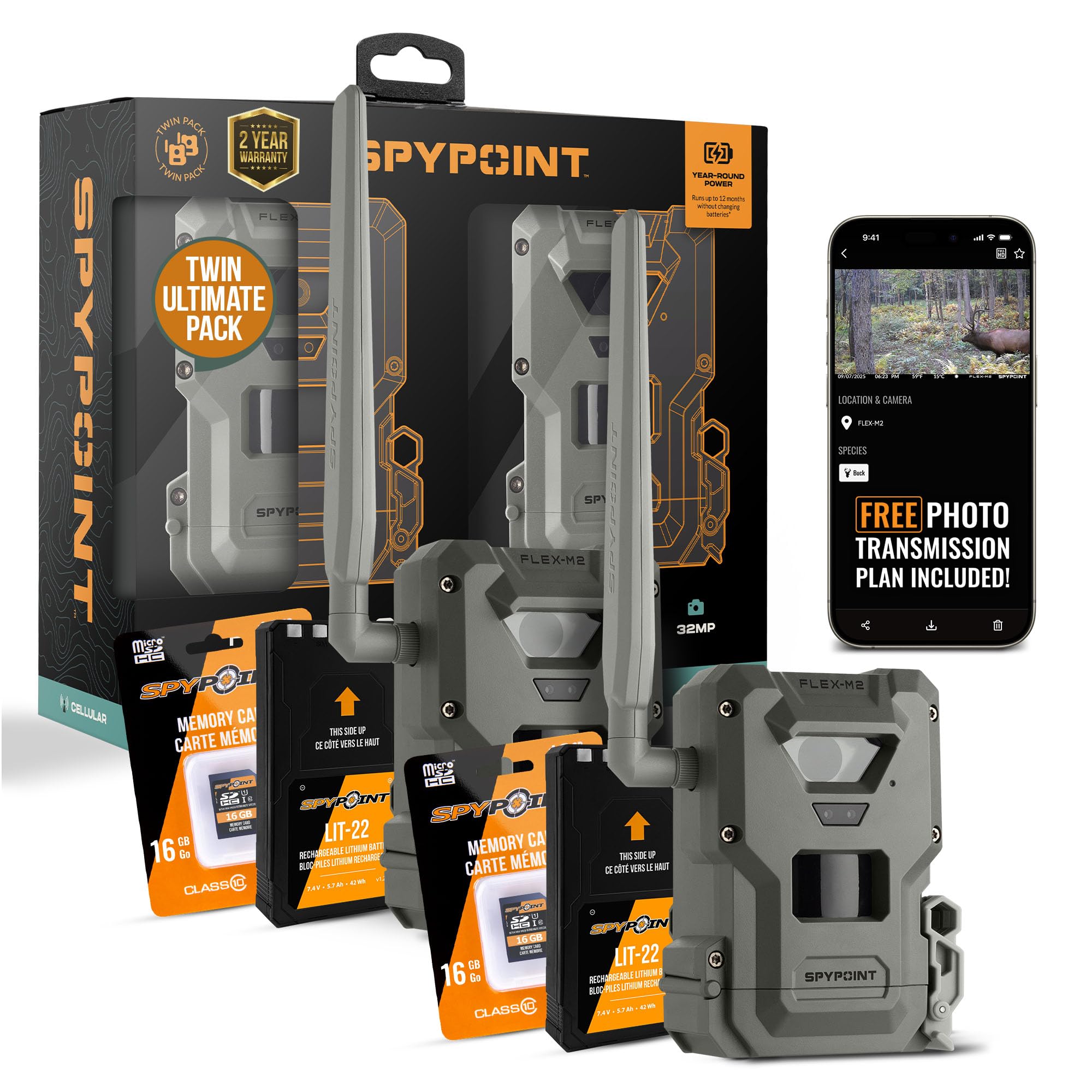 SPYPOINT Flex-M2 Ultimate Pack, Cellular Trail Camera, Free Photo Plan