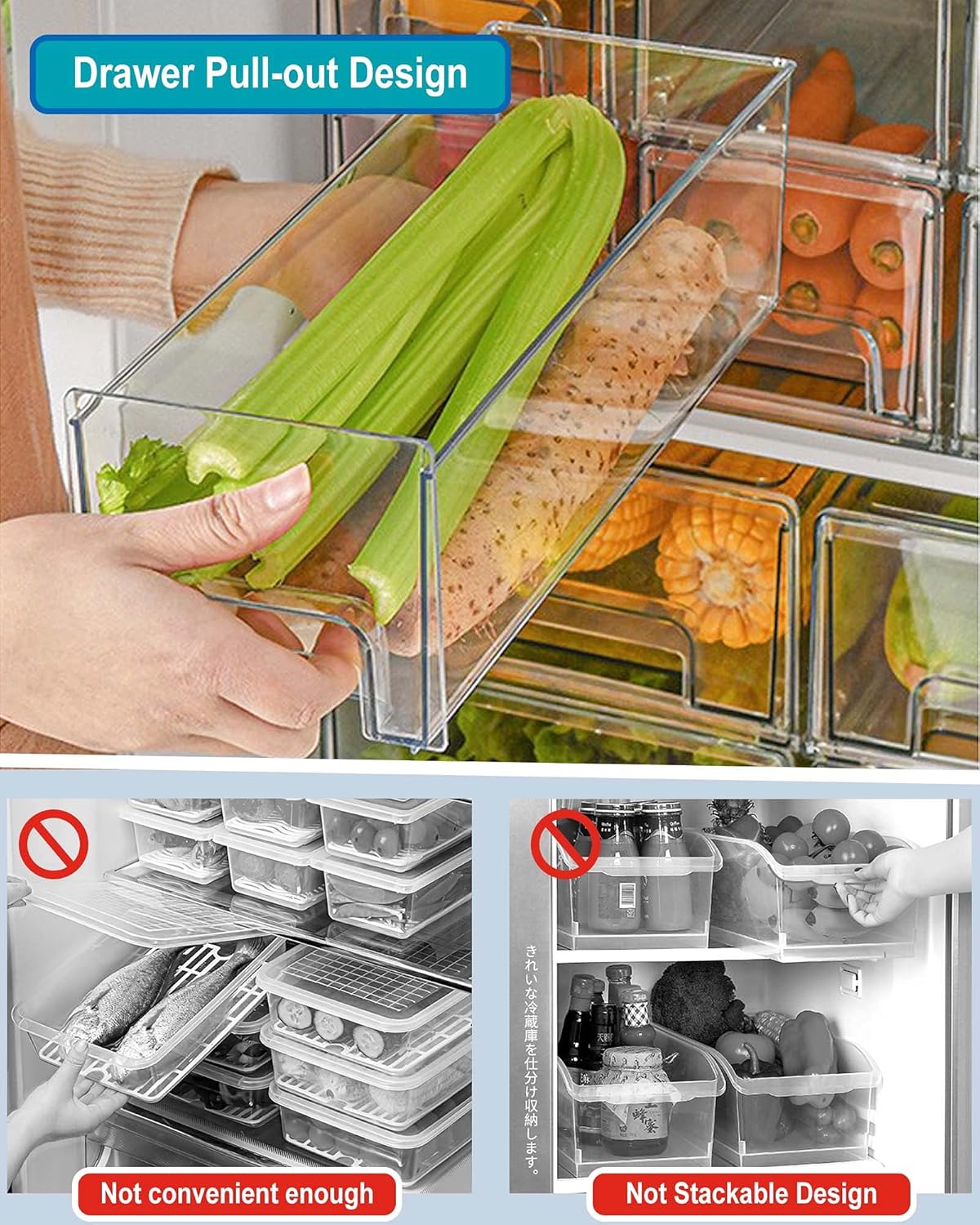 Buy AYOTEE Refrigerator drawer organizer Fridge clear stackable drawers
