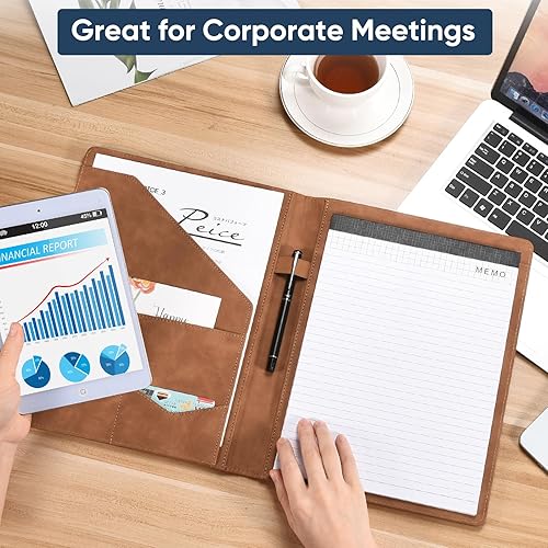 Miniatura 5 de Pacific Mailer Padfolio - Carpeta de cuero para entrevistas, organizador de documentos legales para entrevistas, tarjetero incluido con bloc de