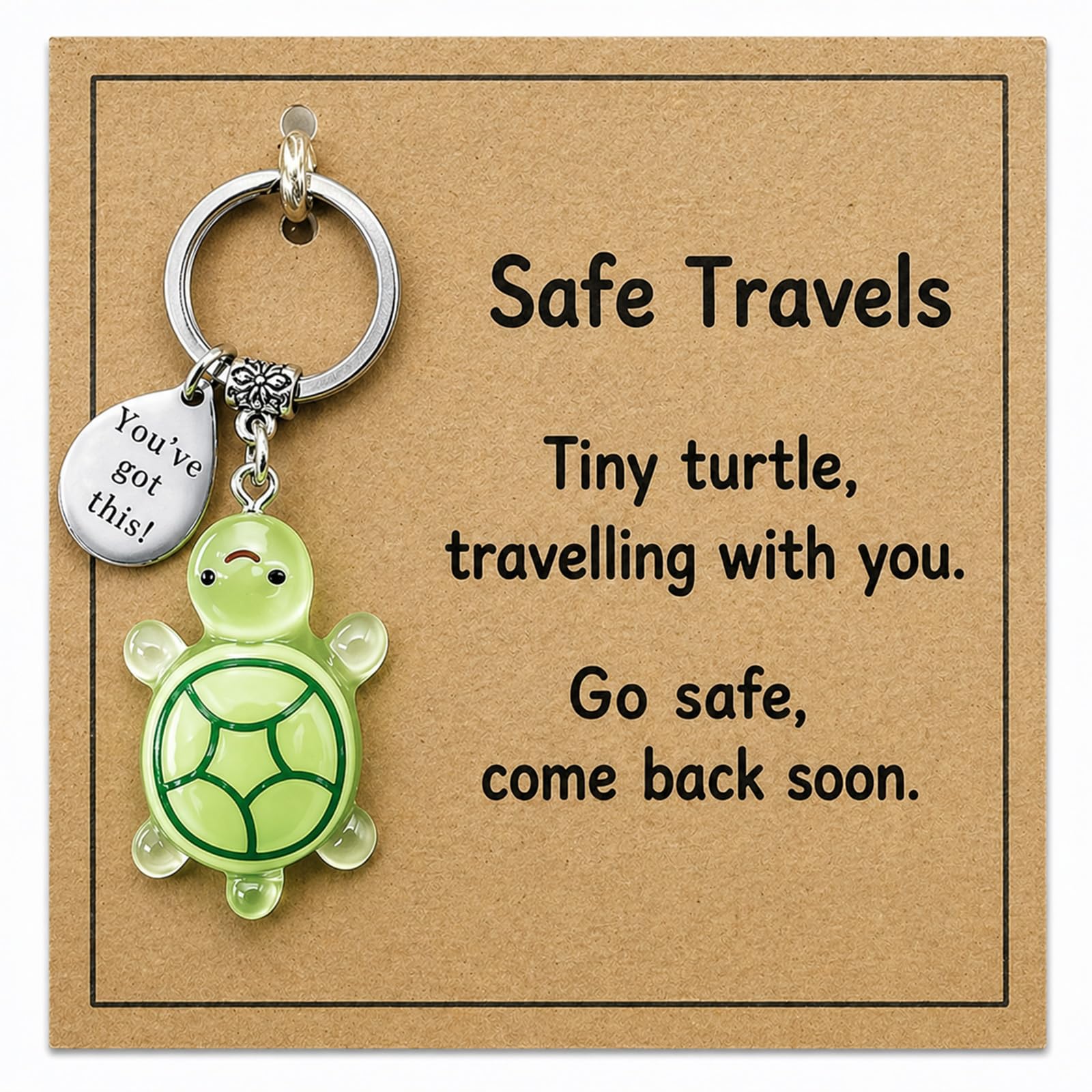 YSUY Tiny Turtle Keychain with Inspirational Metal Token – Safe Travels, You've Got This! Cute Animal Keyring for Travelers, Encouragement Gift for Friends & Family Leaving on a Trip