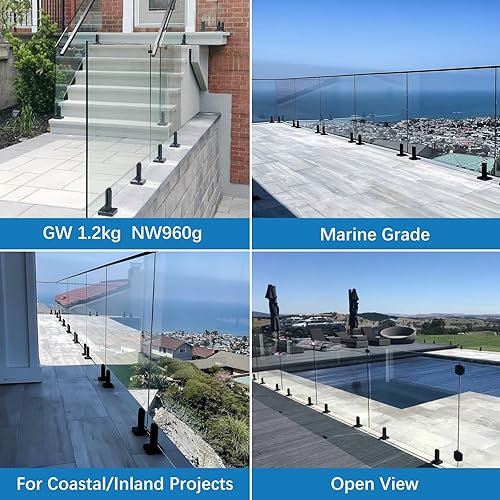 Miniatura 2 de LukLoy Marine Grade SS2205 - Abrazadera de vidrio para valla de piscina para proyectos de ciudad costera  interior, color negro (paquete de 1, 33.86