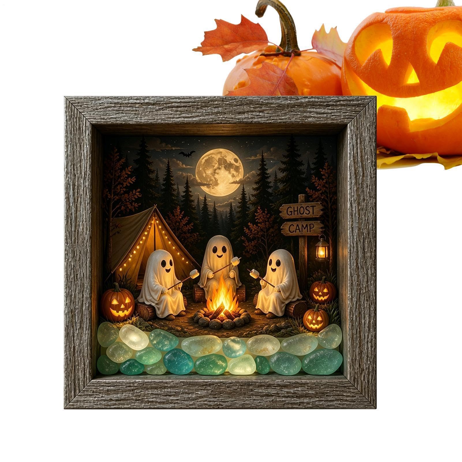 Podświetlany Zestaw Pudełka Na Zdjęcia Halloween 3D Drewniana Vintage