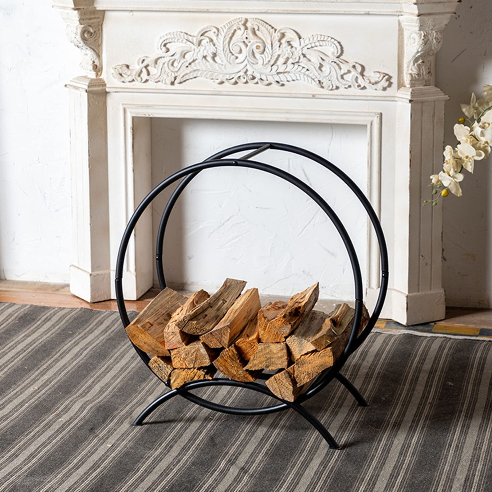 Estante para leña de 24 Pulgadas, Soporte para leña de Acero Redondo para Interior y Exterior, Soporte para apilador de leña de Metal fácil de Montar