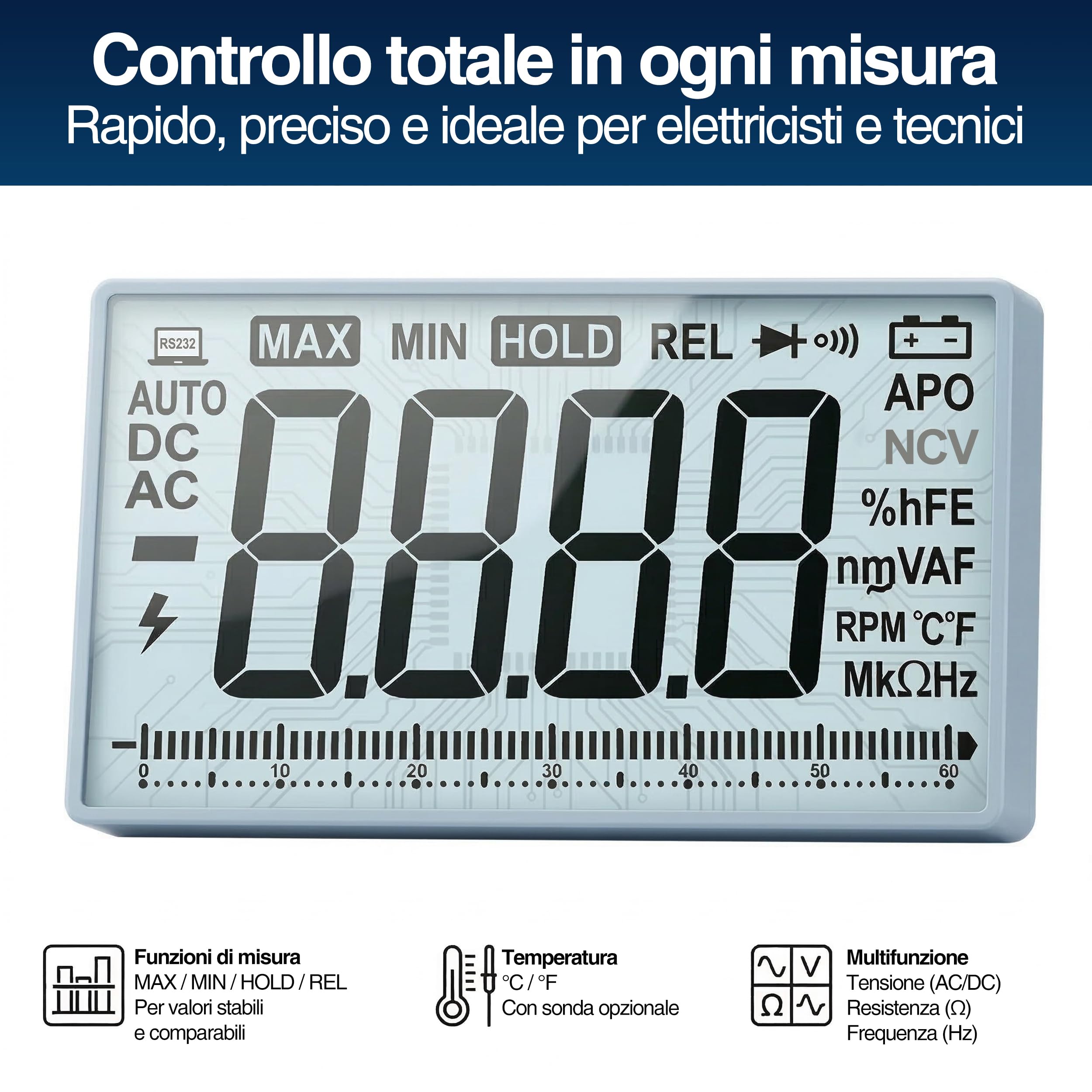 PeakTech® P 2025 A Multimetro digitale a vero valore efficace ~ 6.000 conteggi ~ 1000V AC/DC ~ 10A AC/DC ~ Auto-Range