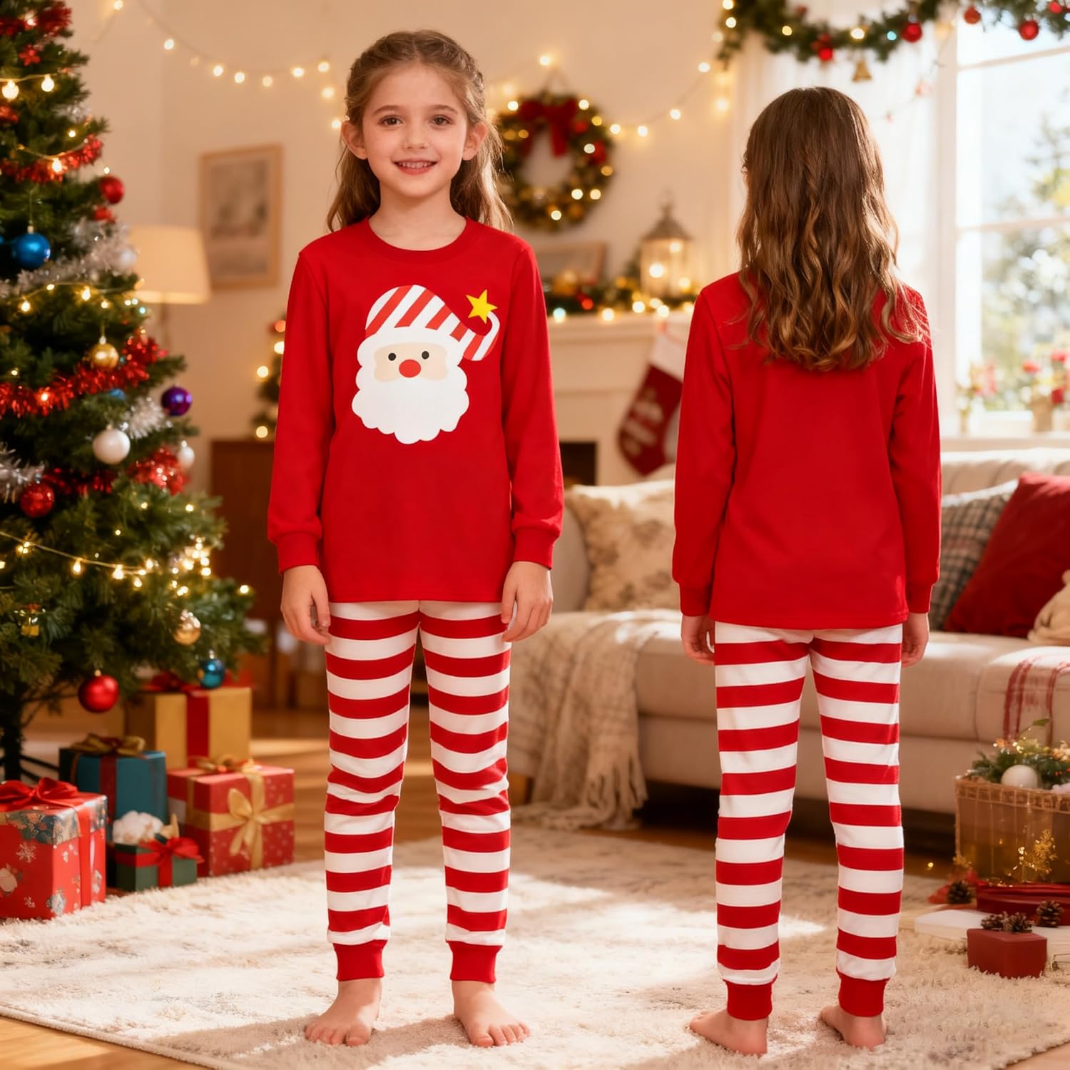 HYCLES Christmas Pajamas for Kids Girls Holiday Long Sleeve Sleepwear Santa Cotton Pajamas Sets for 2-12T Boys/Toddler Pjs - Image 4