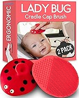 SplashEZ Ladybug Cradle Cap Brush for Babies - Soft Silicone Newborn Scalp Massager & Bath Scrubber, Food-Grade BPA-Free, 2-Pack